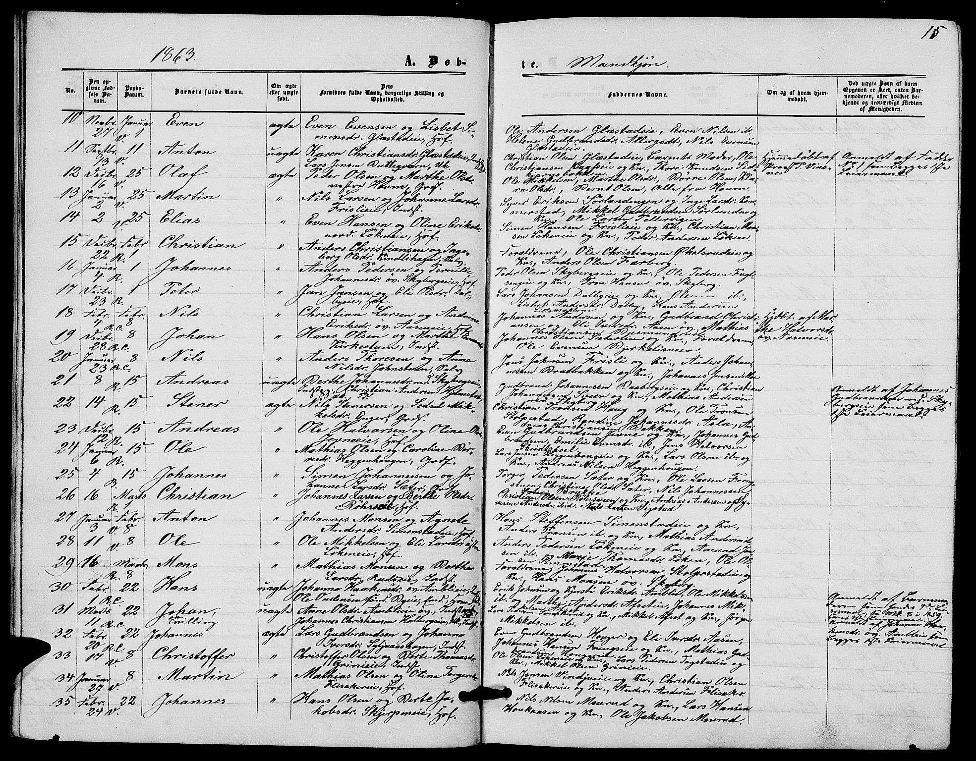 Ringsaker prestekontor, AV/SAH-PREST-014/L/La/L0007: Parish register (copy) no. 7, 1861-1869, p. 15