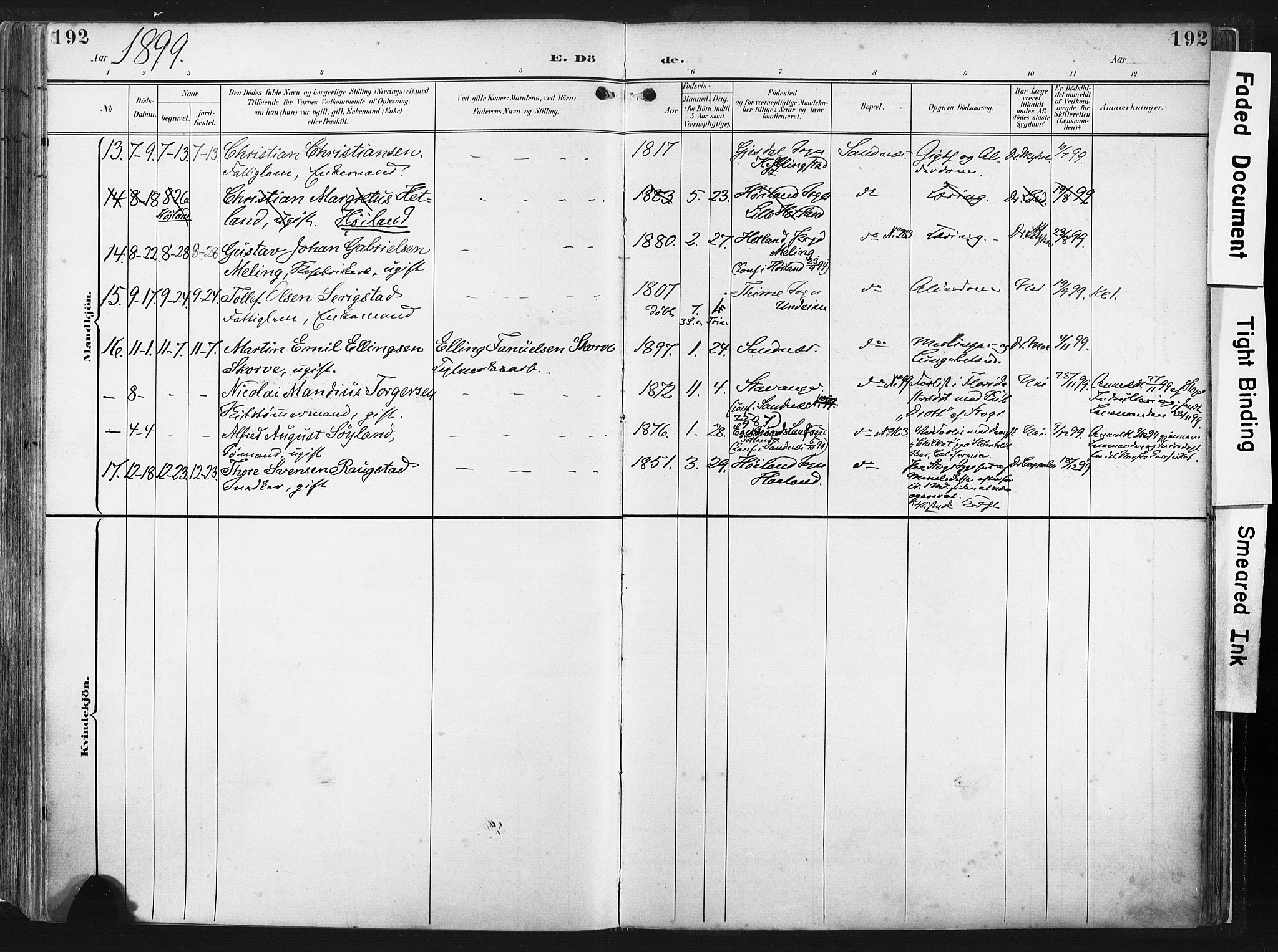 Høyland sokneprestkontor, AV/SAST-A-101799/001/30BA/L0016: Parish register (official) no. A 16, 1899-1911, p. 192