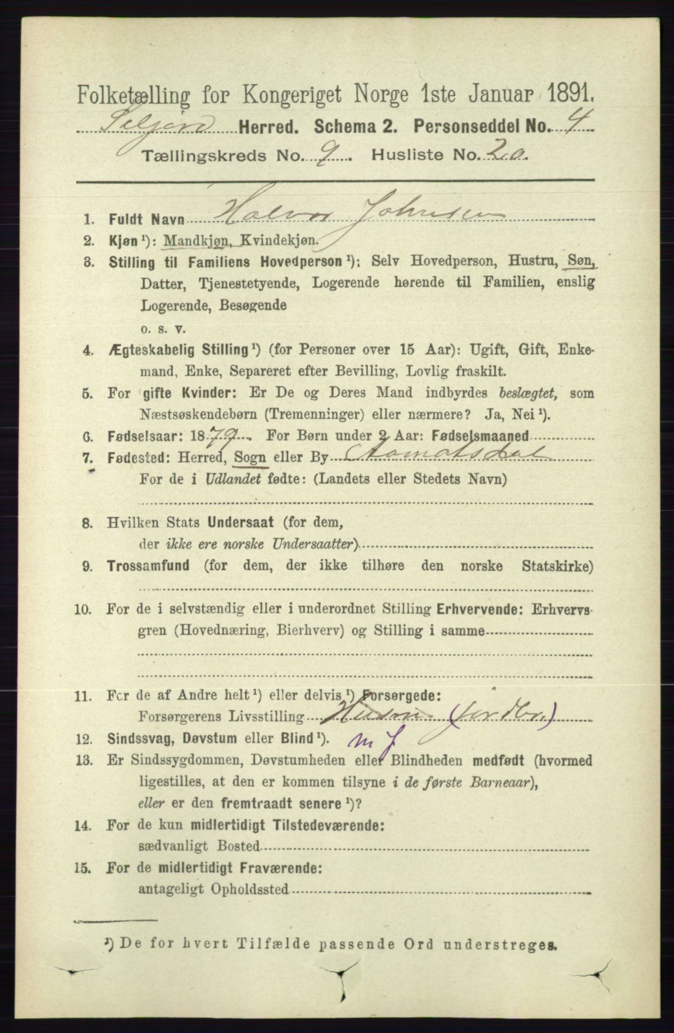 RA, 1891 census for 0828 Seljord, 1891, p. 3275