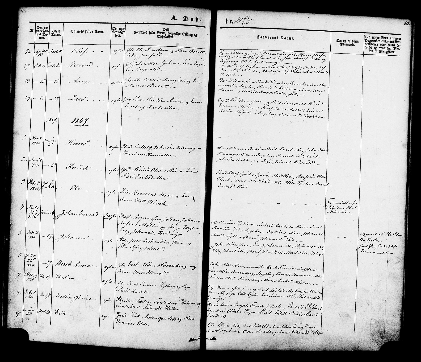 Ministerialprotokoller, klokkerbøker og fødselsregistre - Møre og Romsdal, SAT/A-1454/551/L0625: Parish register (official) no. 551A05, 1846-1879, p. 62