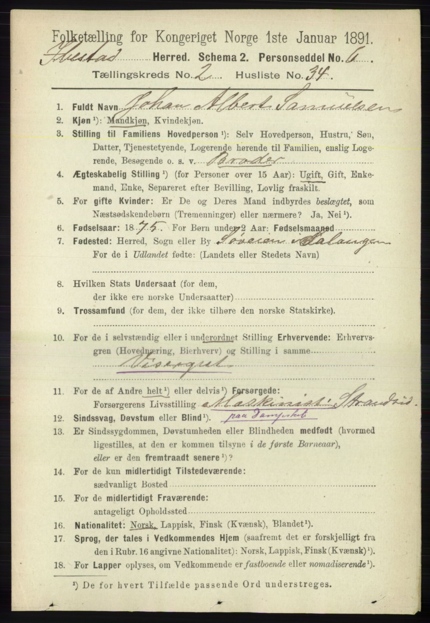 RA, 1891 census for 1917 Ibestad, 1891, p. 1032