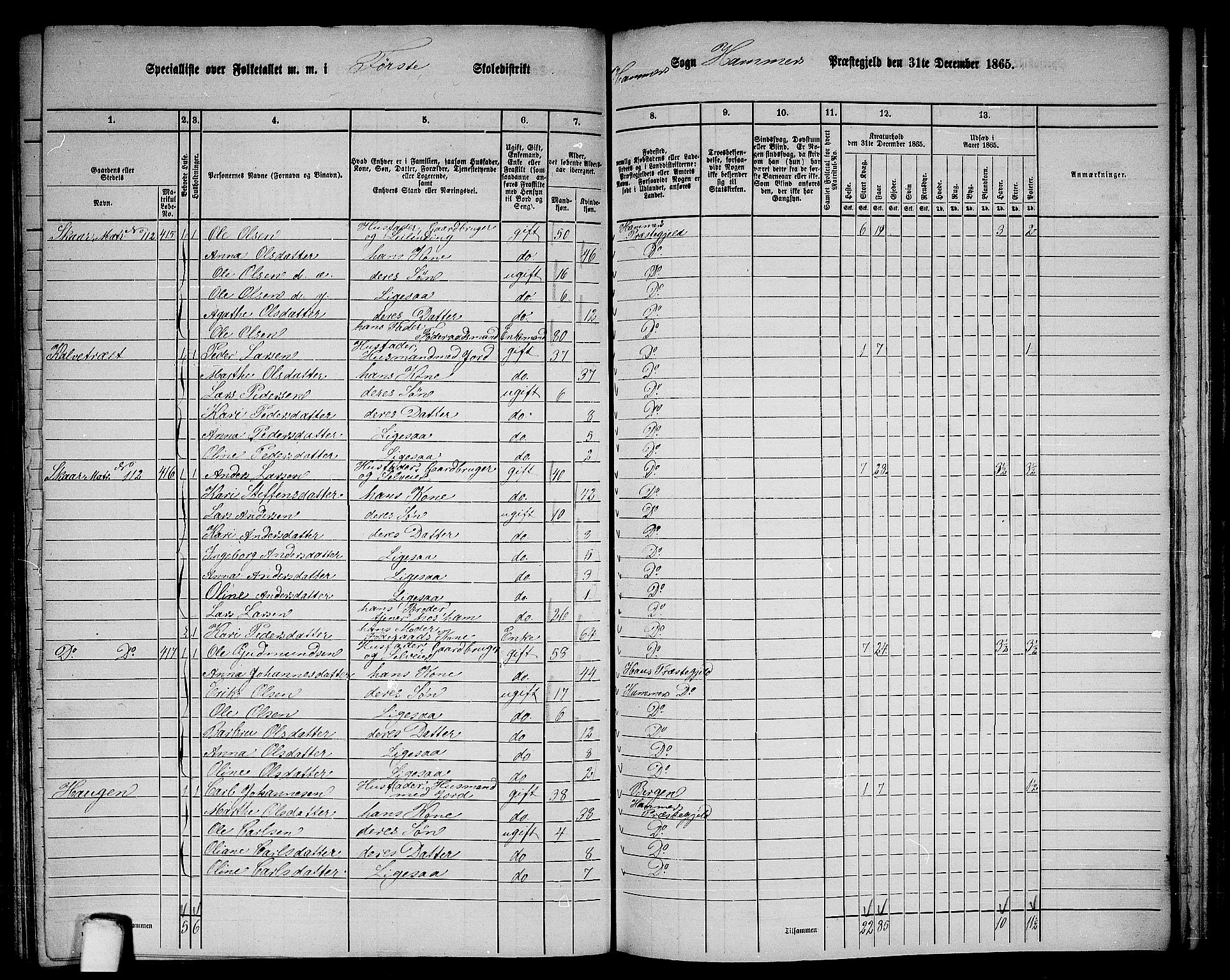 RA, 1865 census for Hamre, 1865, p. 152