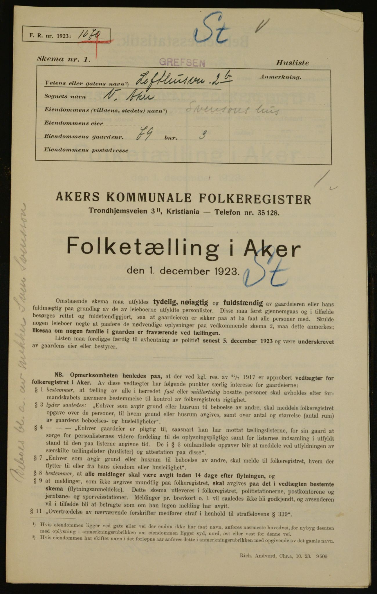 , Municipal Census 1923 for Aker, 1923, p. 14534