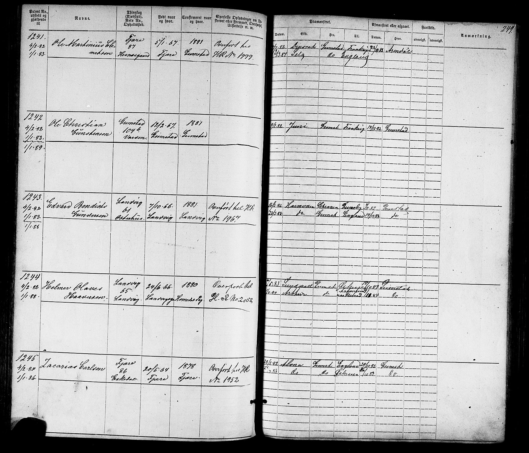 Grimstad mønstringskrets, SAK/2031-0013/F/Fa/L0005: Annotasjonsrulle nr 1-1910 med register, V-18, 1870-1892, p. 282
