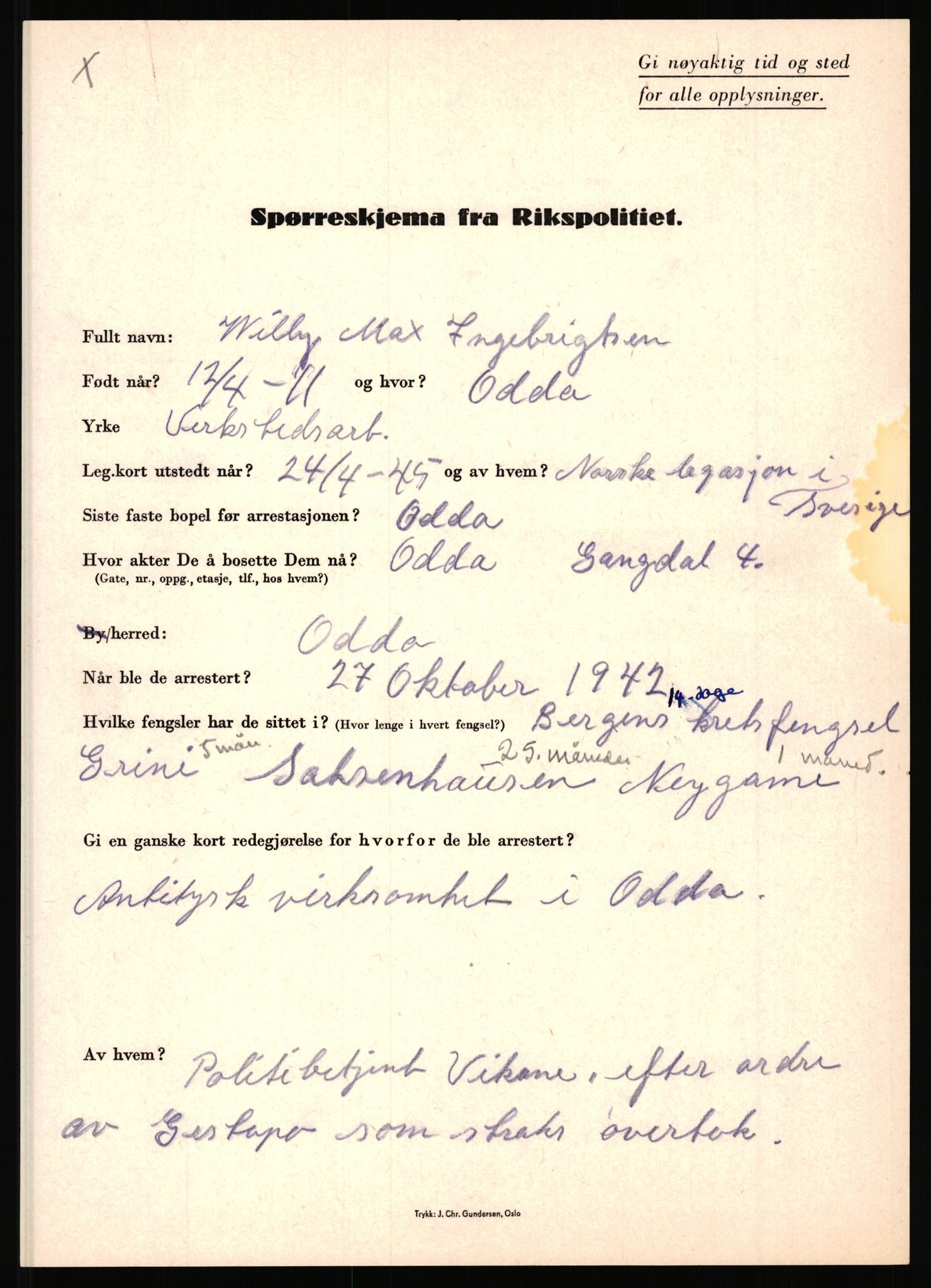 Rikspolitisjefen, AV/RA-S-1560/L/L0007: Heen, Erik C. - Iversen, Trygve, 1940-1945, p. 1147