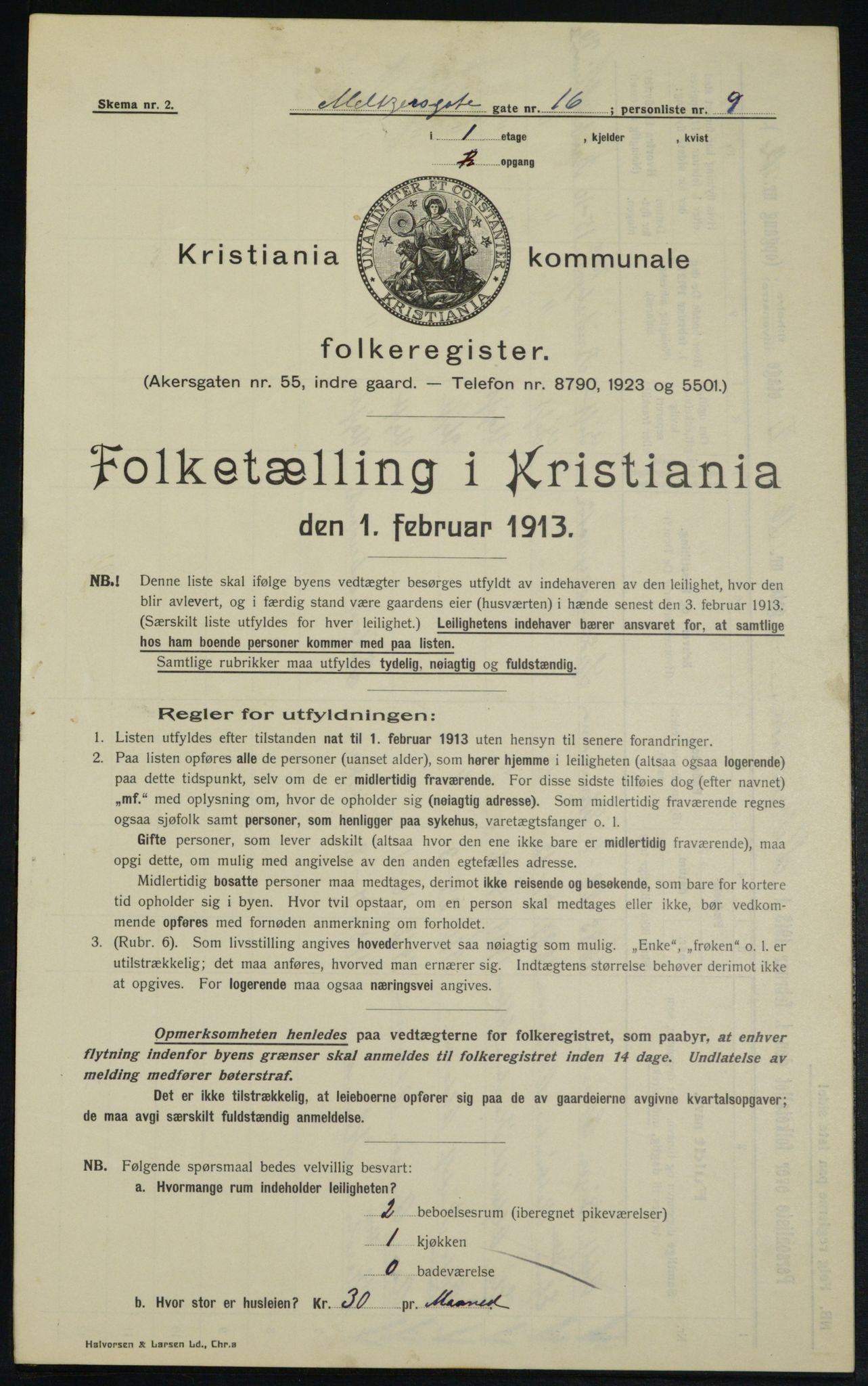 OBA, Municipal Census 1913 for Kristiania, 1913, p. 65222