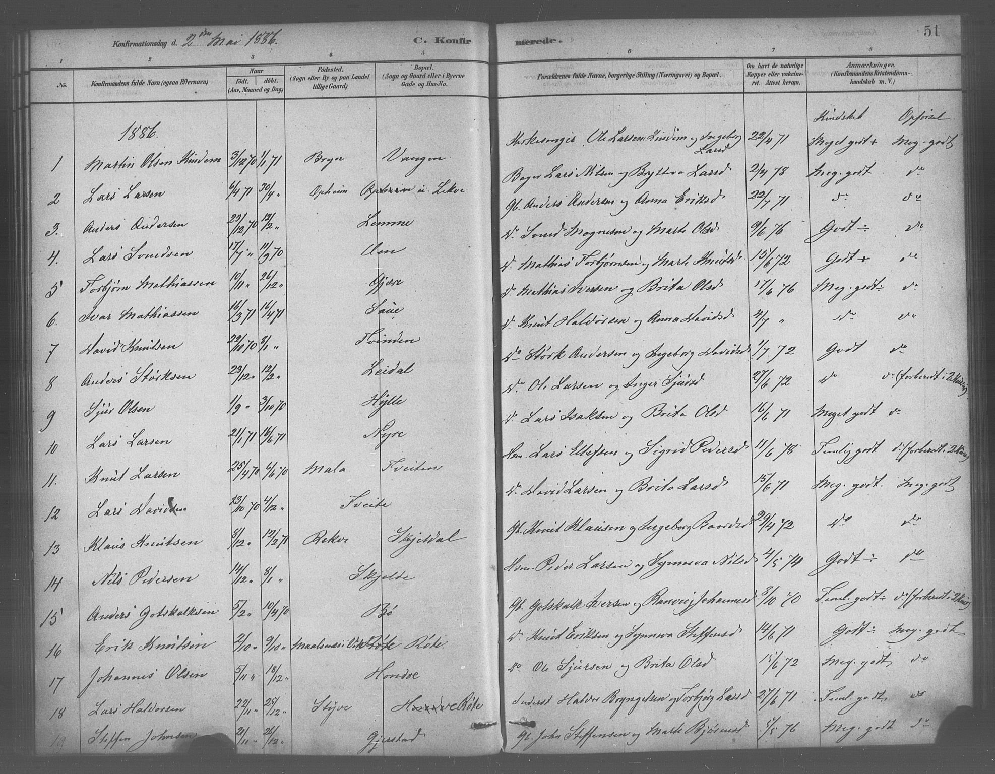 Voss sokneprestembete, AV/SAB-A-79001/H/Haa: Parish register (official) no. B 1, 1877-1899, p. 51