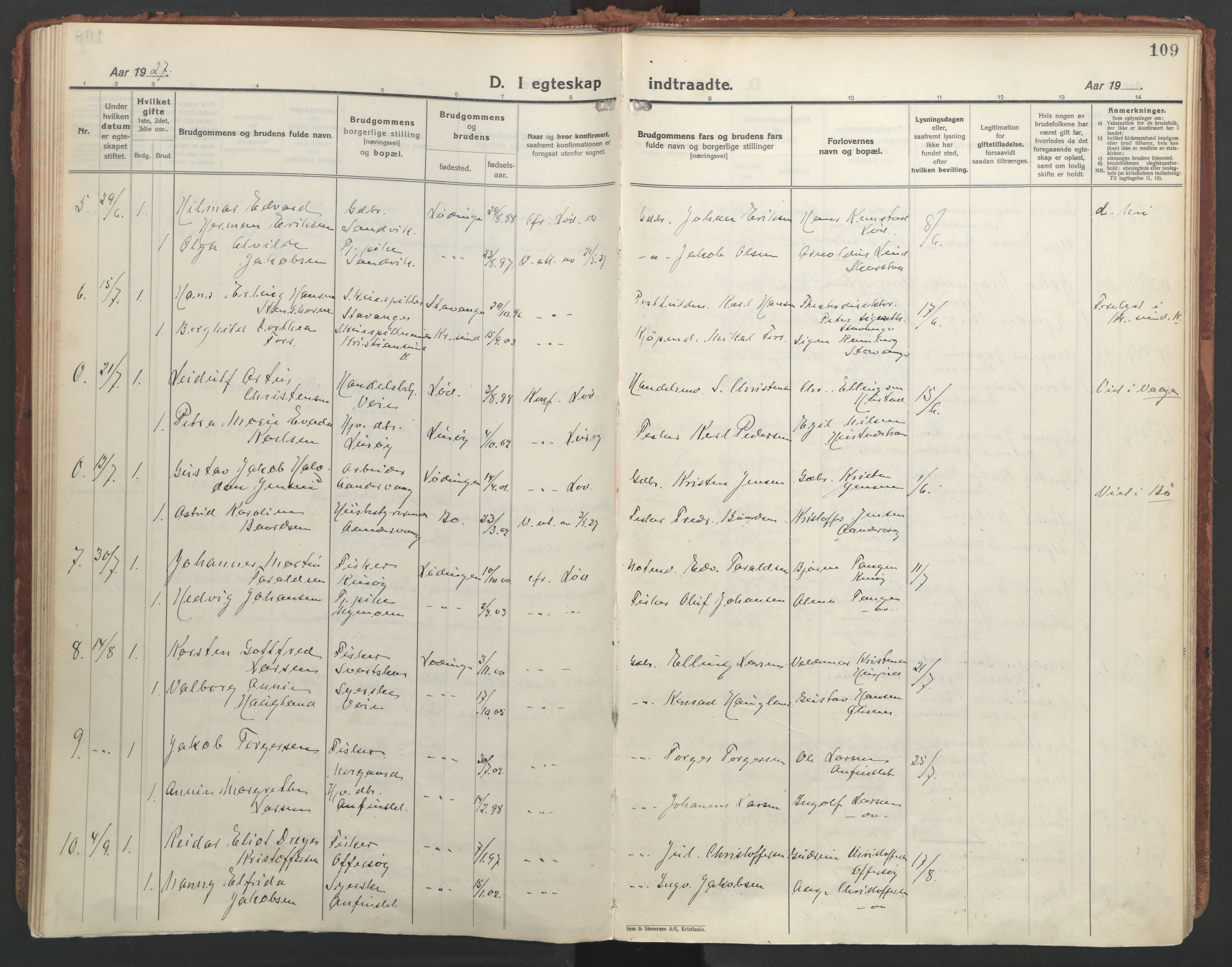 Ministerialprotokoller, klokkerbøker og fødselsregistre - Nordland, AV/SAT-A-1459/872/L1043: Parish register (official) no. 872A18, 1925-1939, p. 109