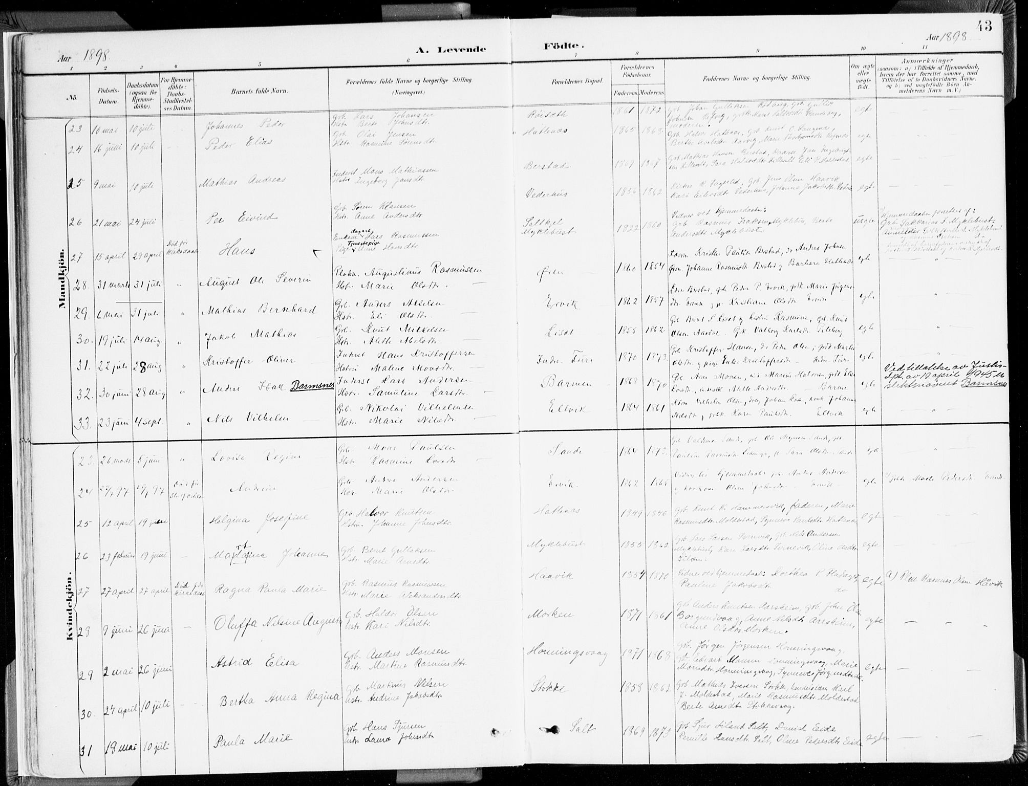 Selje sokneprestembete, AV/SAB-A-99938/H/Ha/Haa/Haab: Parish register (official) no. B 2, 1891-1907, p. 43