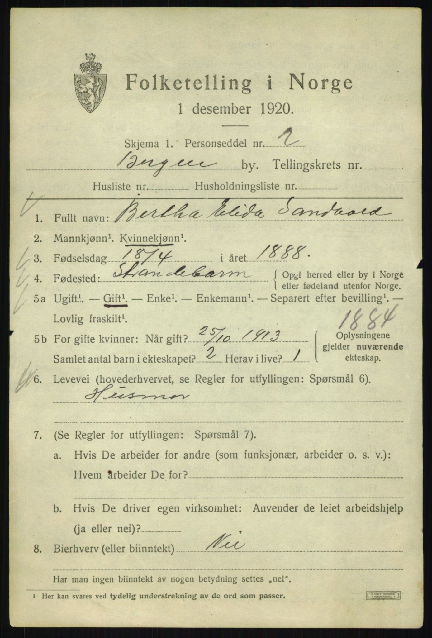 SAB, 1920 census for Bergen, 1920, p. 247413