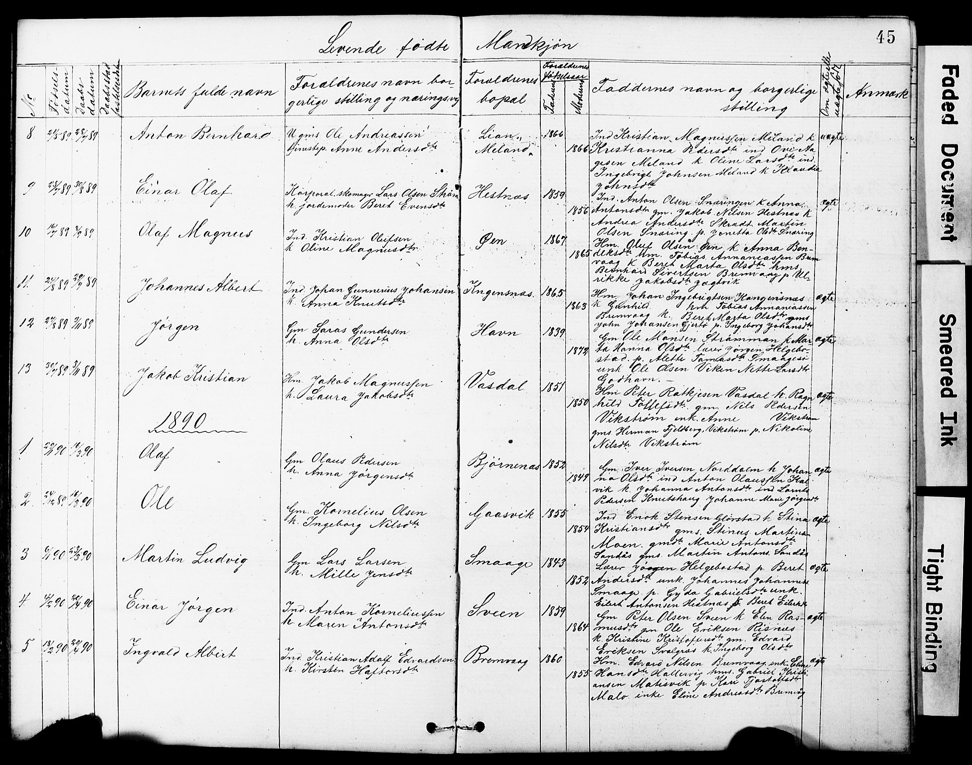 Ministerialprotokoller, klokkerbøker og fødselsregistre - Sør-Trøndelag, SAT/A-1456/634/L0541: Parish register (copy) no. 634C03, 1874-1891, p. 45
