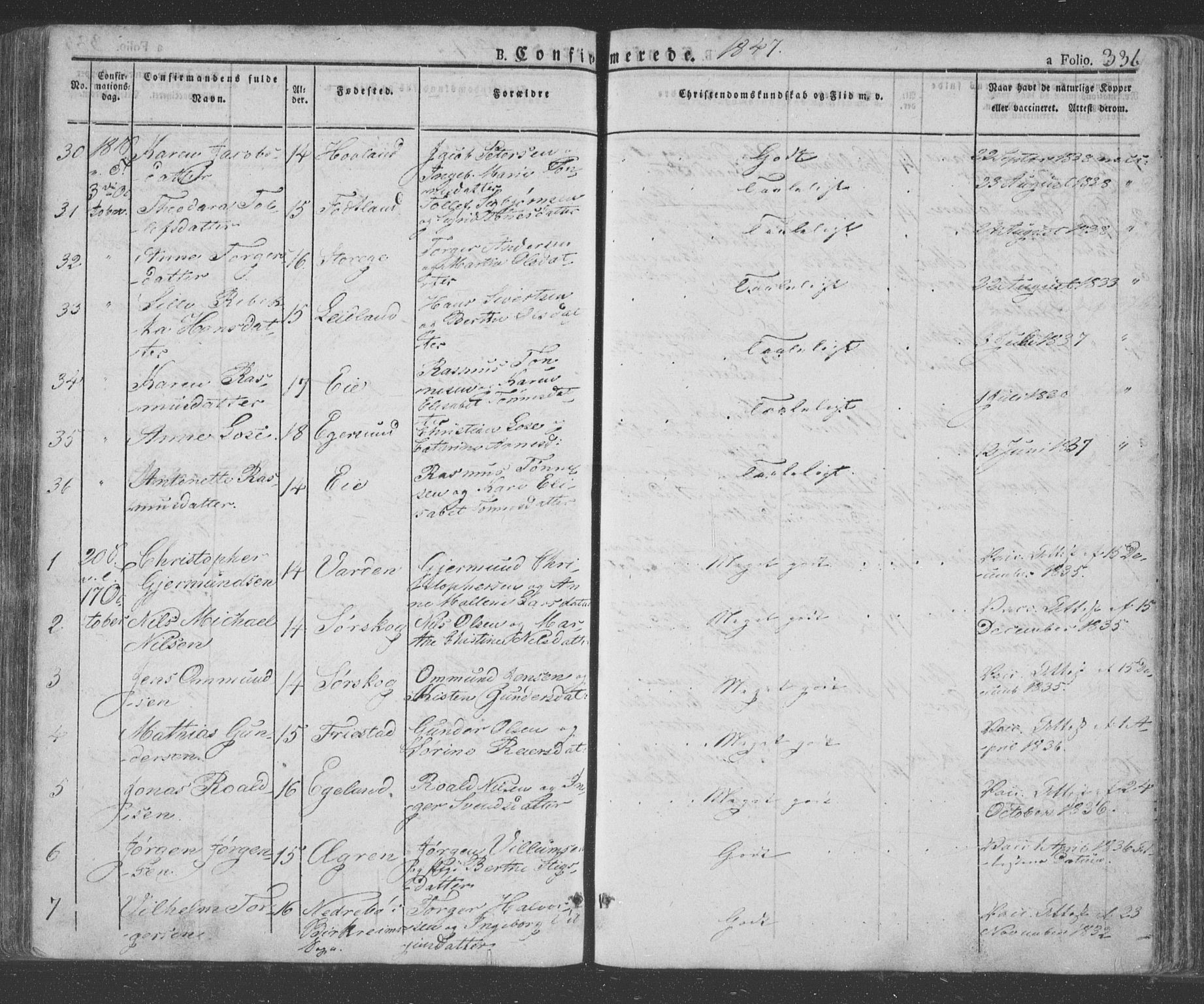 Eigersund sokneprestkontor, AV/SAST-A-101807/S08/L0009: Parish register (official) no. A 9, 1827-1850, p. 336