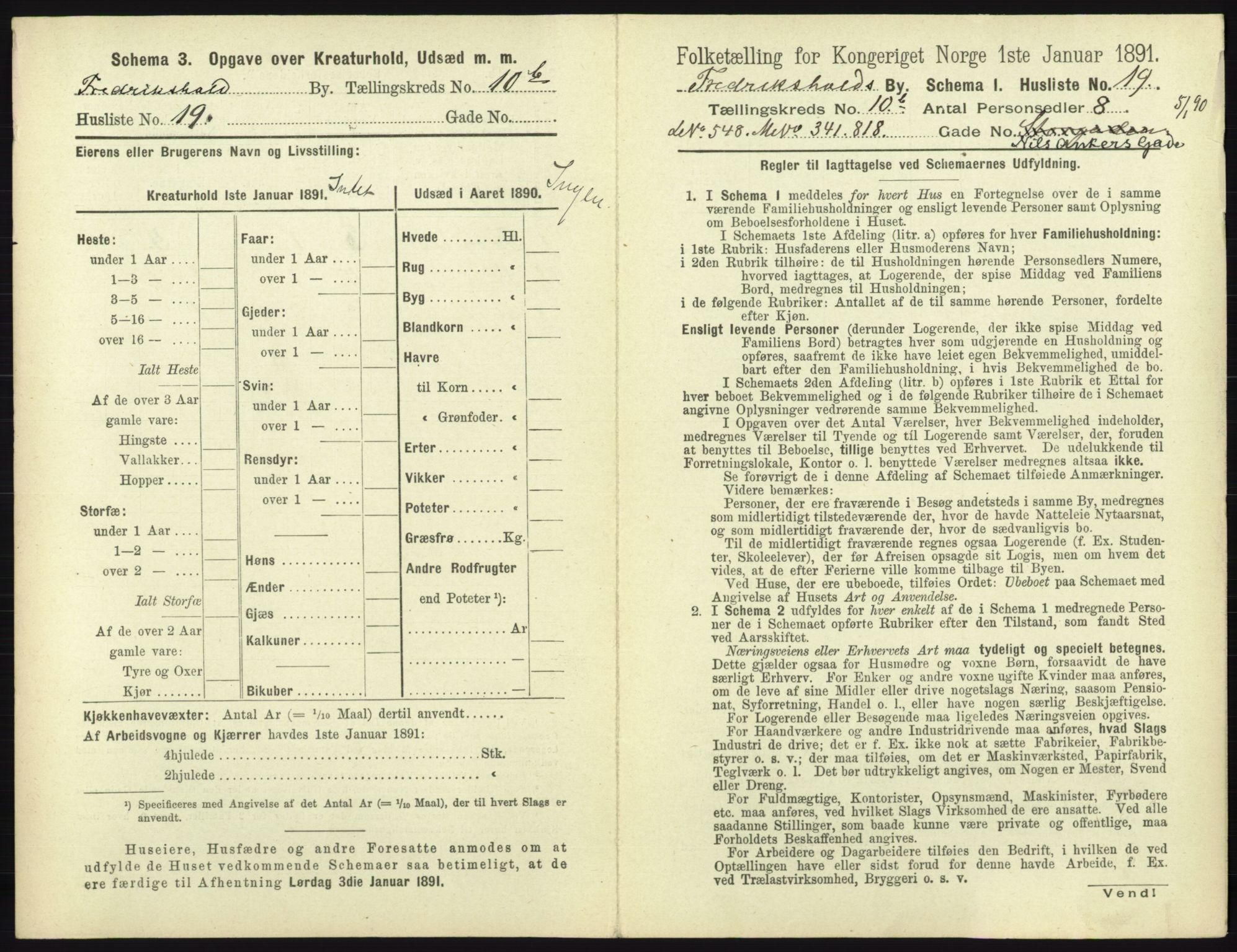 RA, 1891 census for 0101 Fredrikshald, 1891, p. 1032