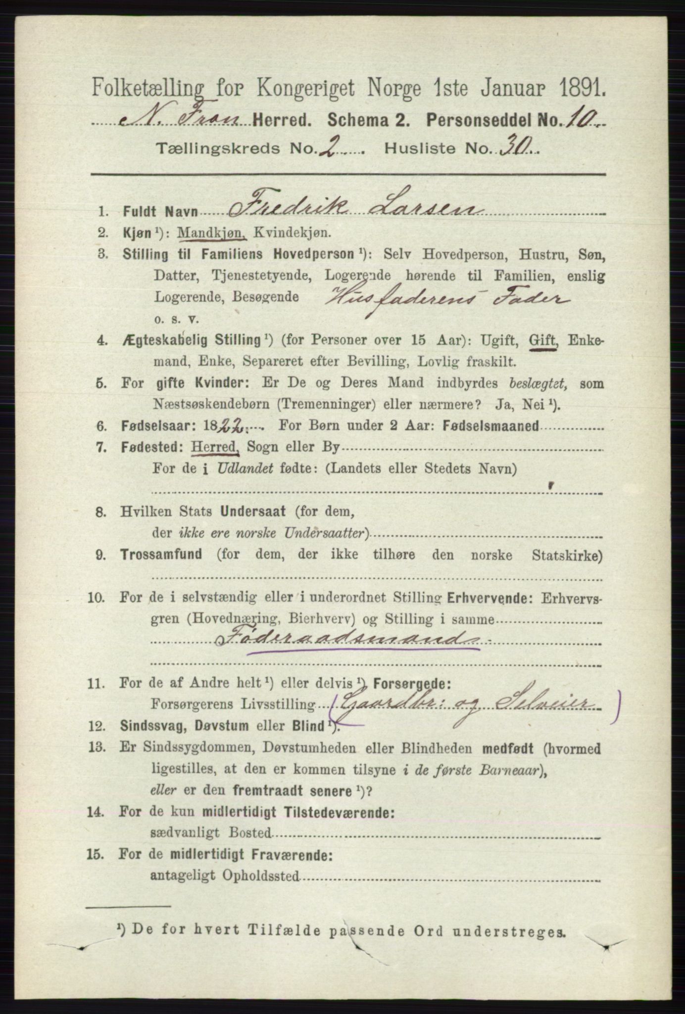 RA, 1891 census for 0518 Nord-Fron, 1891, p. 523