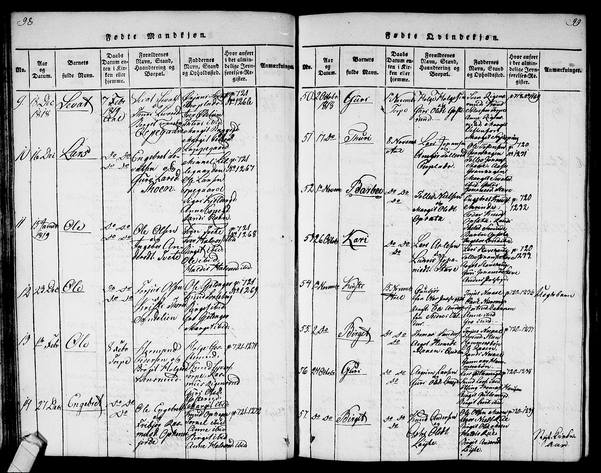 Ål kirkebøker, AV/SAKO-A-249/G/Ga/L0001: Parish register (copy) no. 1, 1815-1829, p. 98-99