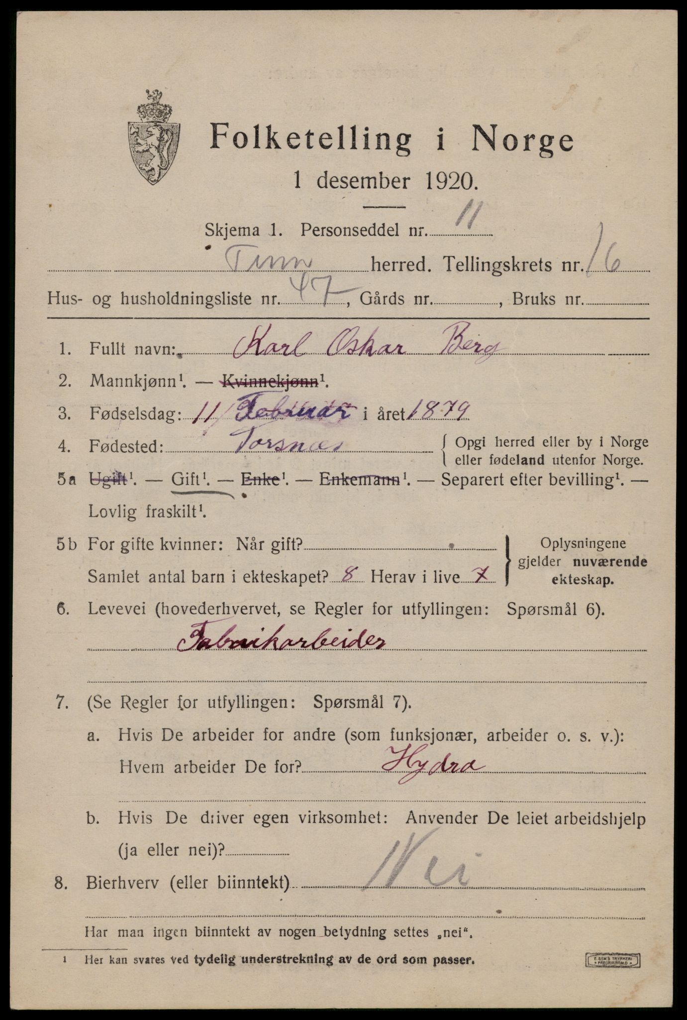 SAKO, 1920 census for Tinn, 1920, p. 17690