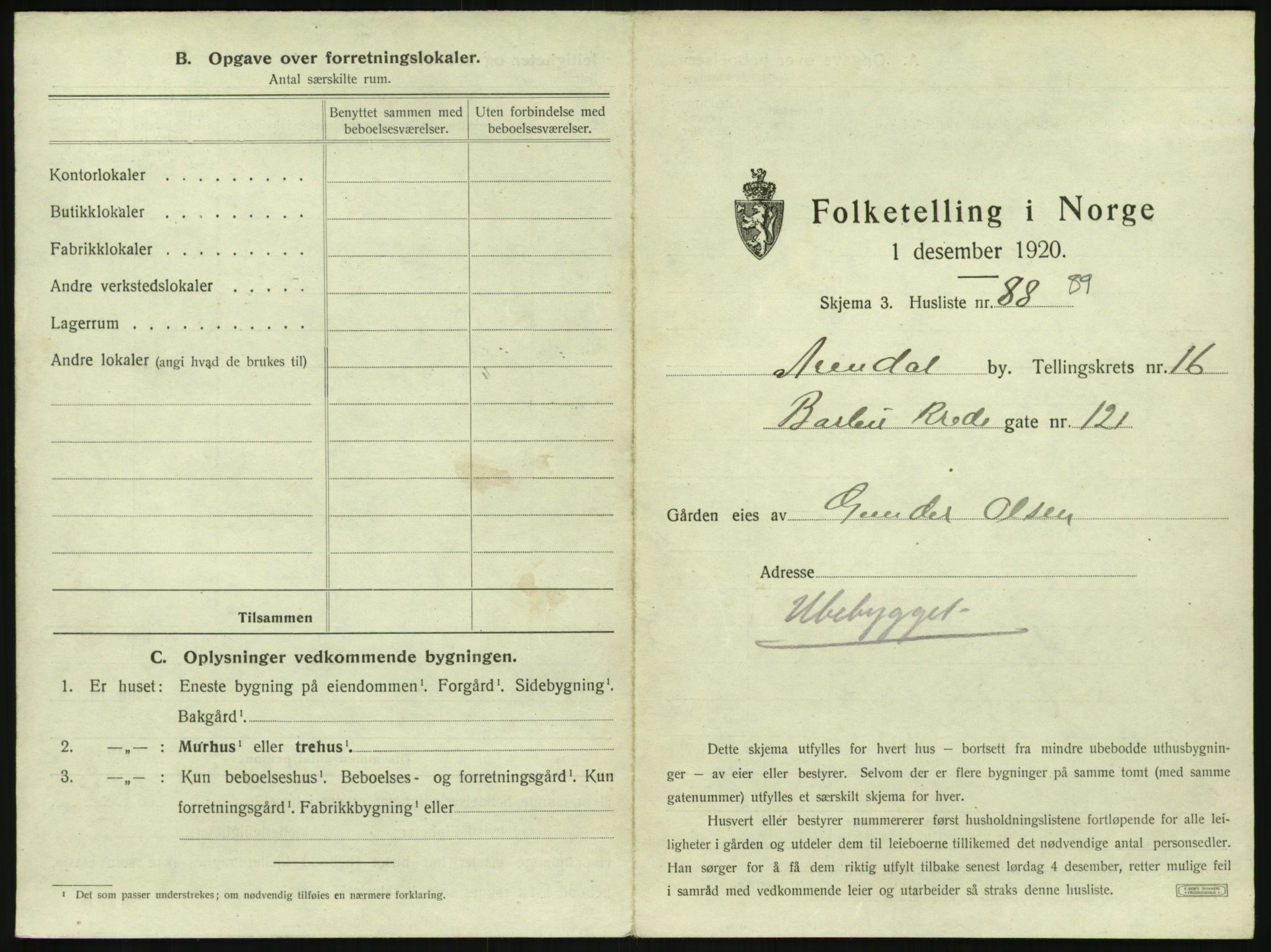 SAK, 1920 census for Arendal, 1920, p. 2522