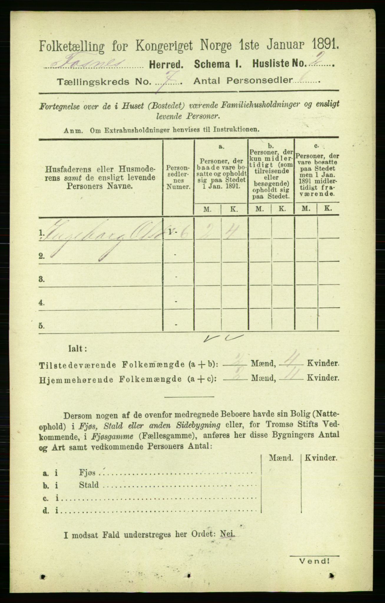 RA, 1891 census for 1748 Fosnes, 1891, p. 3037