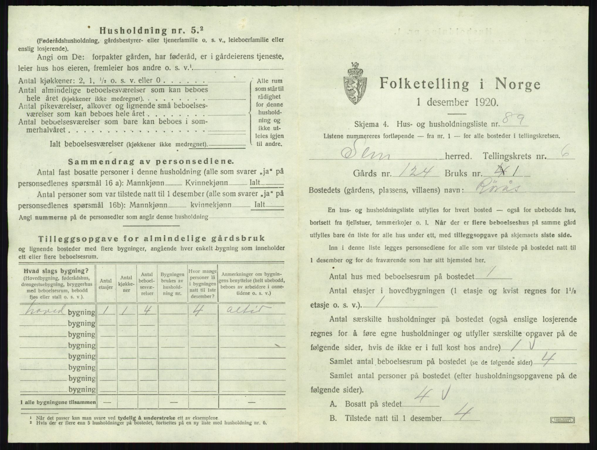 SAKO, 1920 census for Sem, 1920, p. 1437