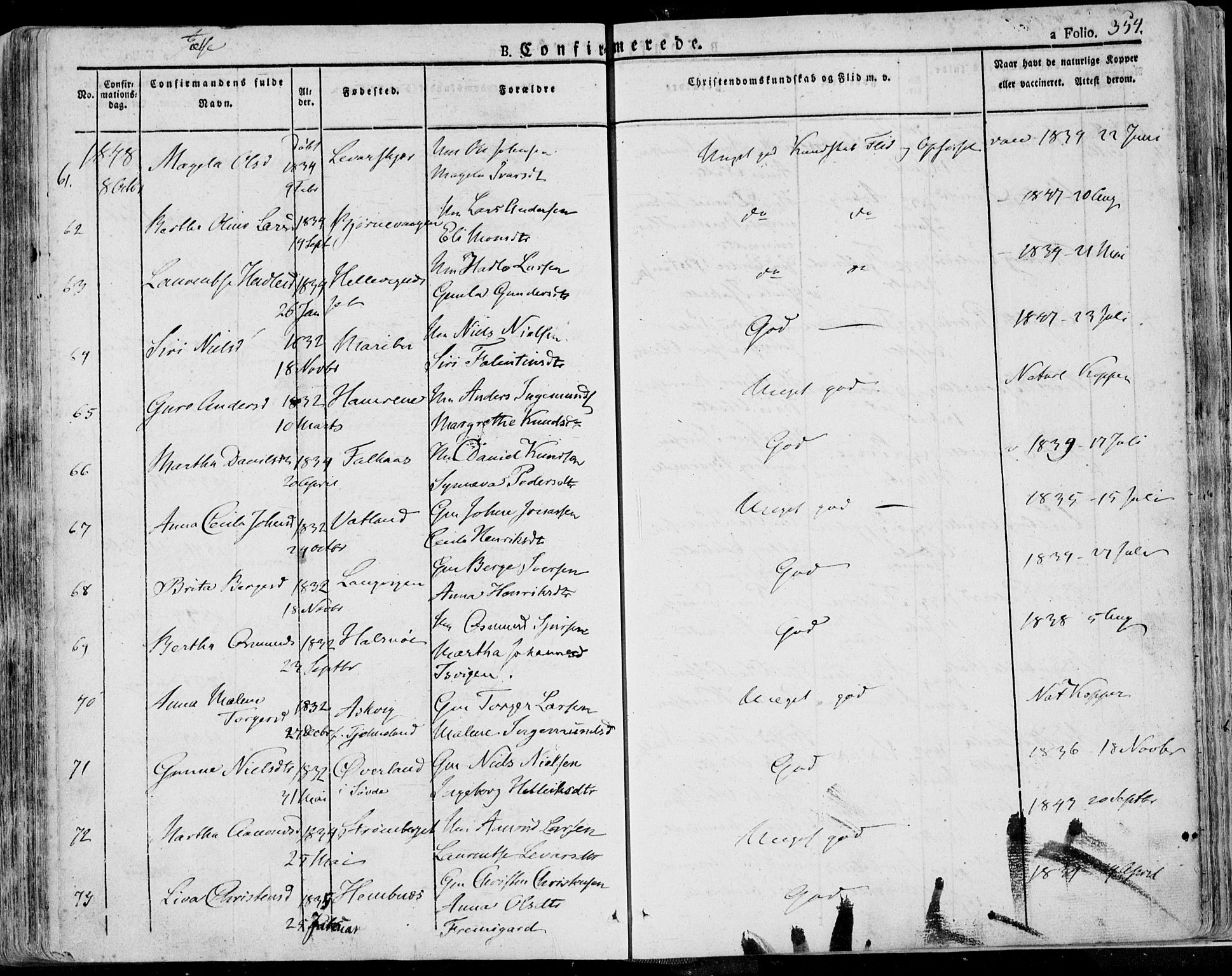 Jelsa sokneprestkontor, AV/SAST-A-101842/01/IV: Parish register (official) no. A 6.1, 1828-1853, p. 354