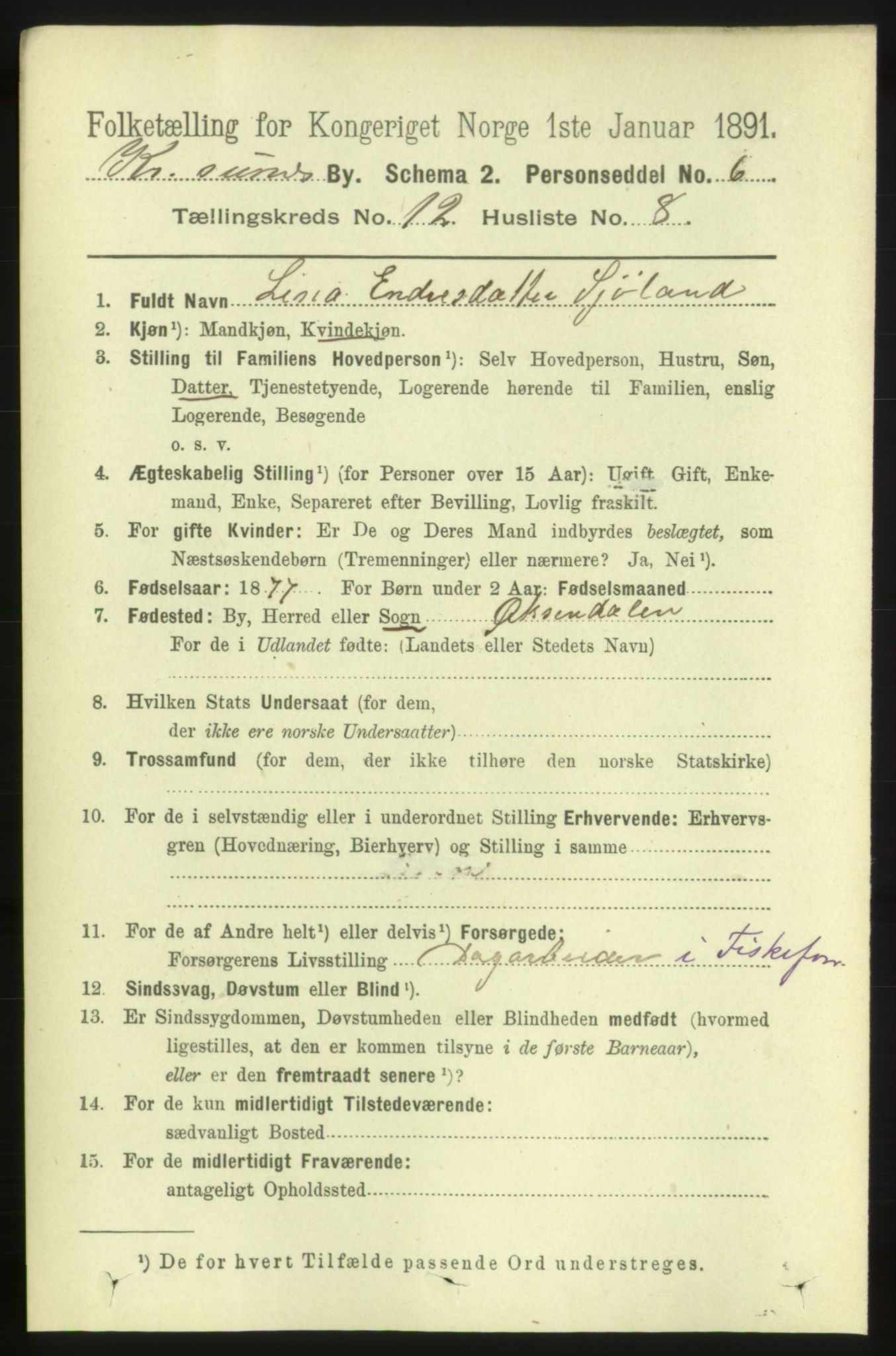 RA, 1891 census for 1503 Kristiansund, 1891, p. 9238