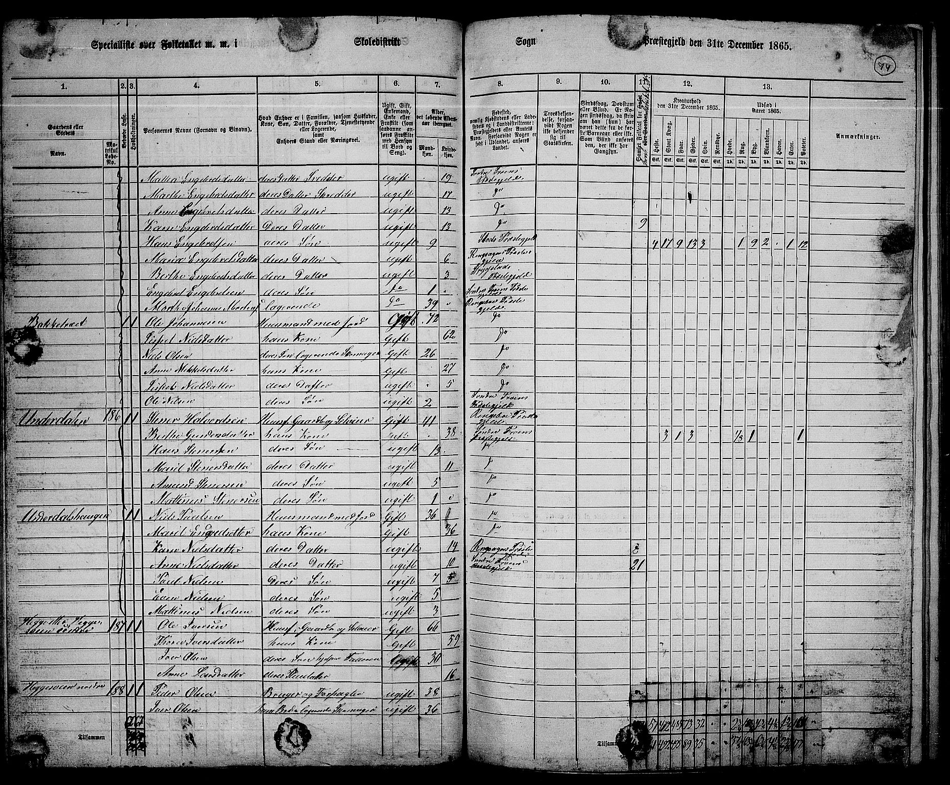 RA, 1865 census for Sør-Fron, 1865, p. 61