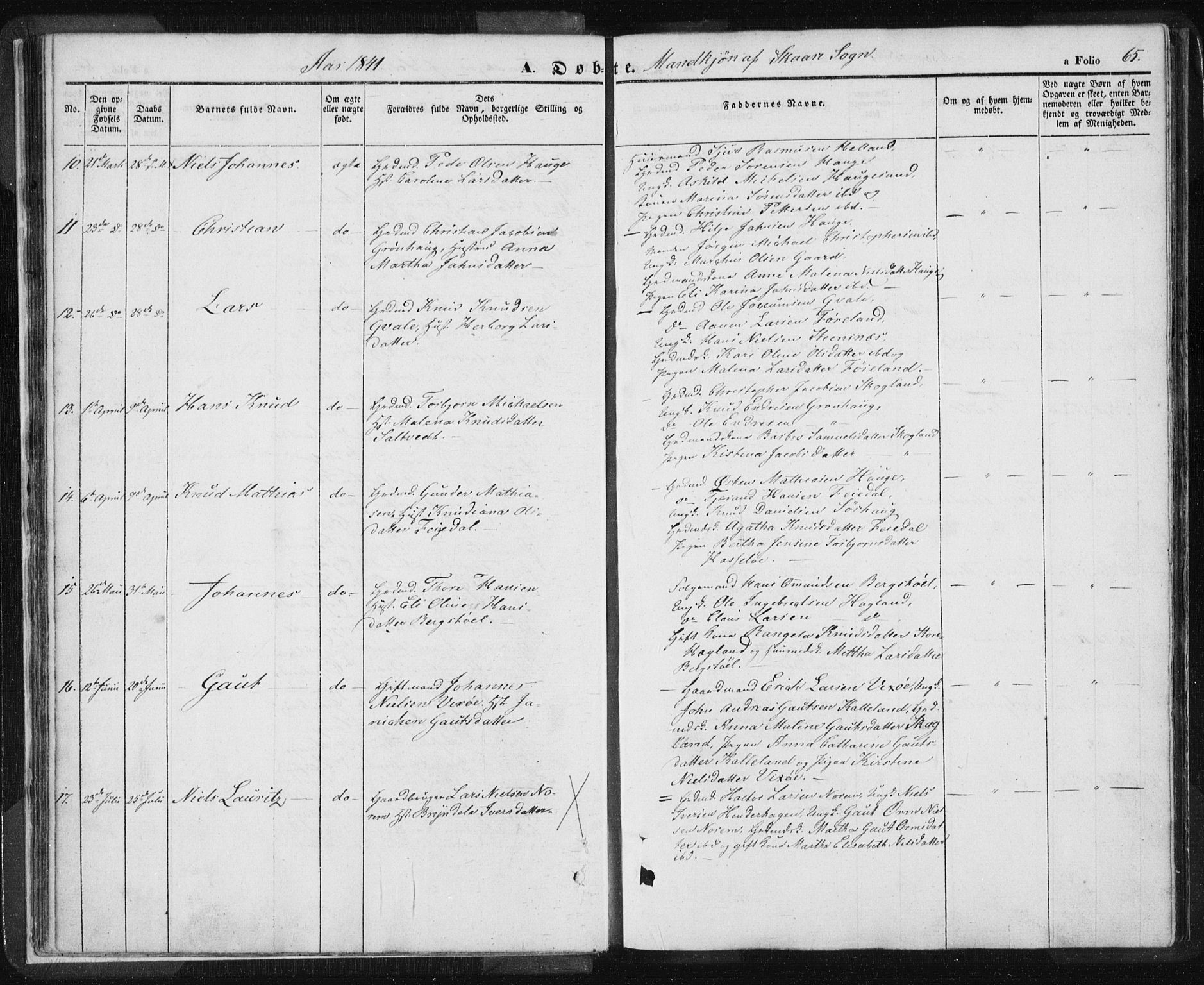 Torvastad sokneprestkontor, SAST/A -101857/H/Ha/Haa/L0006: Parish register (official) no. A 6, 1836-1847, p. 65