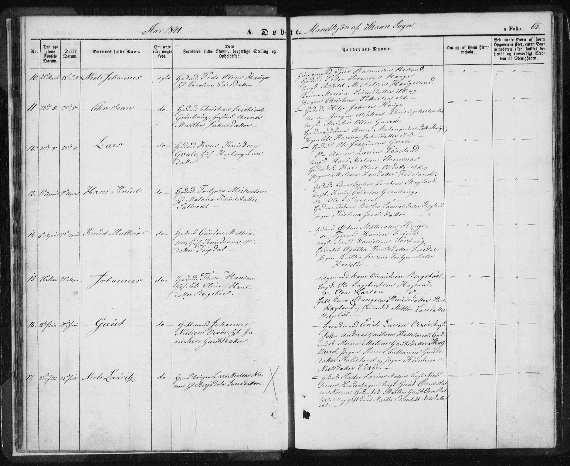 Torvastad sokneprestkontor, AV/SAST-A -101857/H/Ha/Haa/L0006: Parish register (official) no. A 6, 1836-1847, p. 65