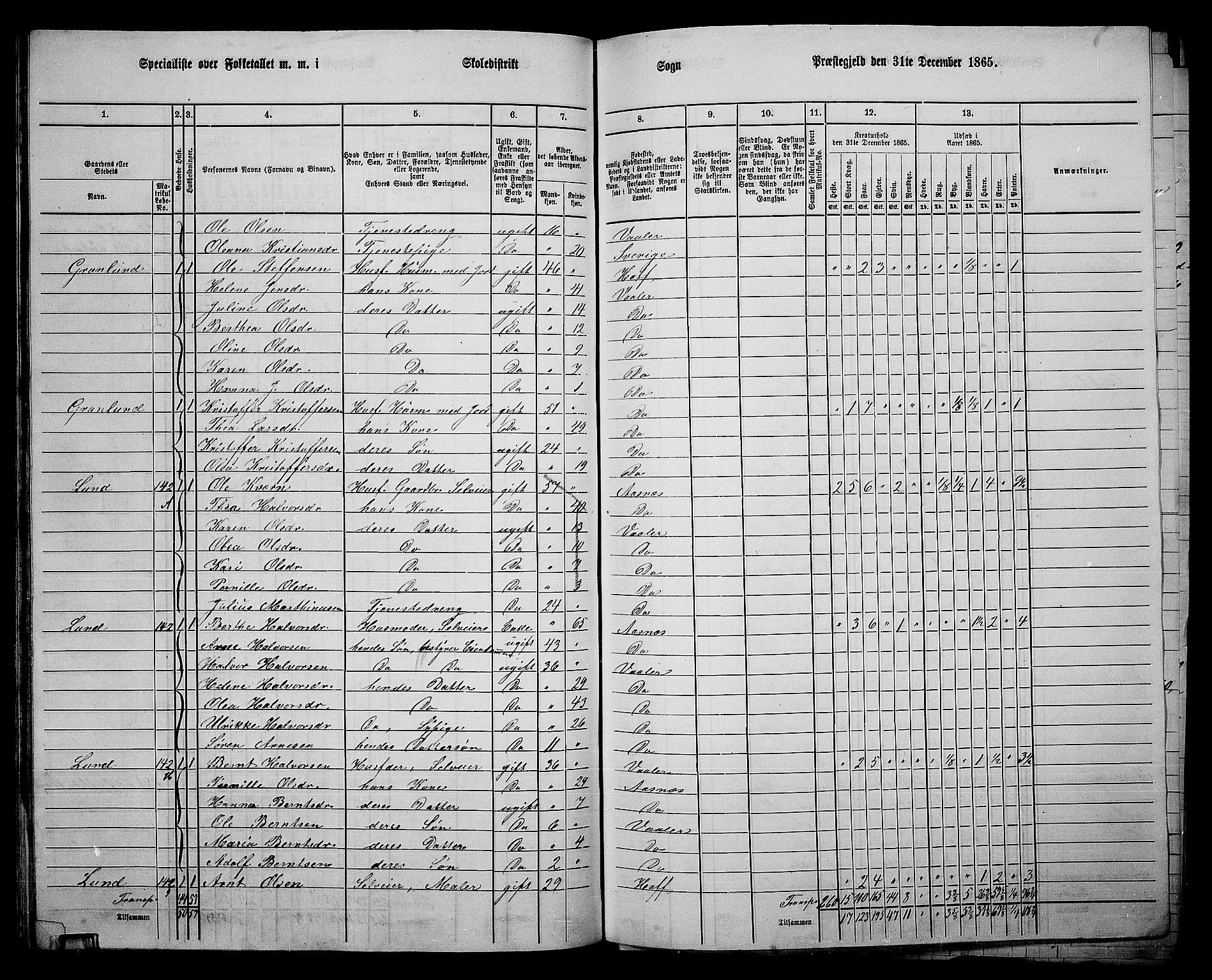 RA, 1865 census for Våler, 1865, p. 87