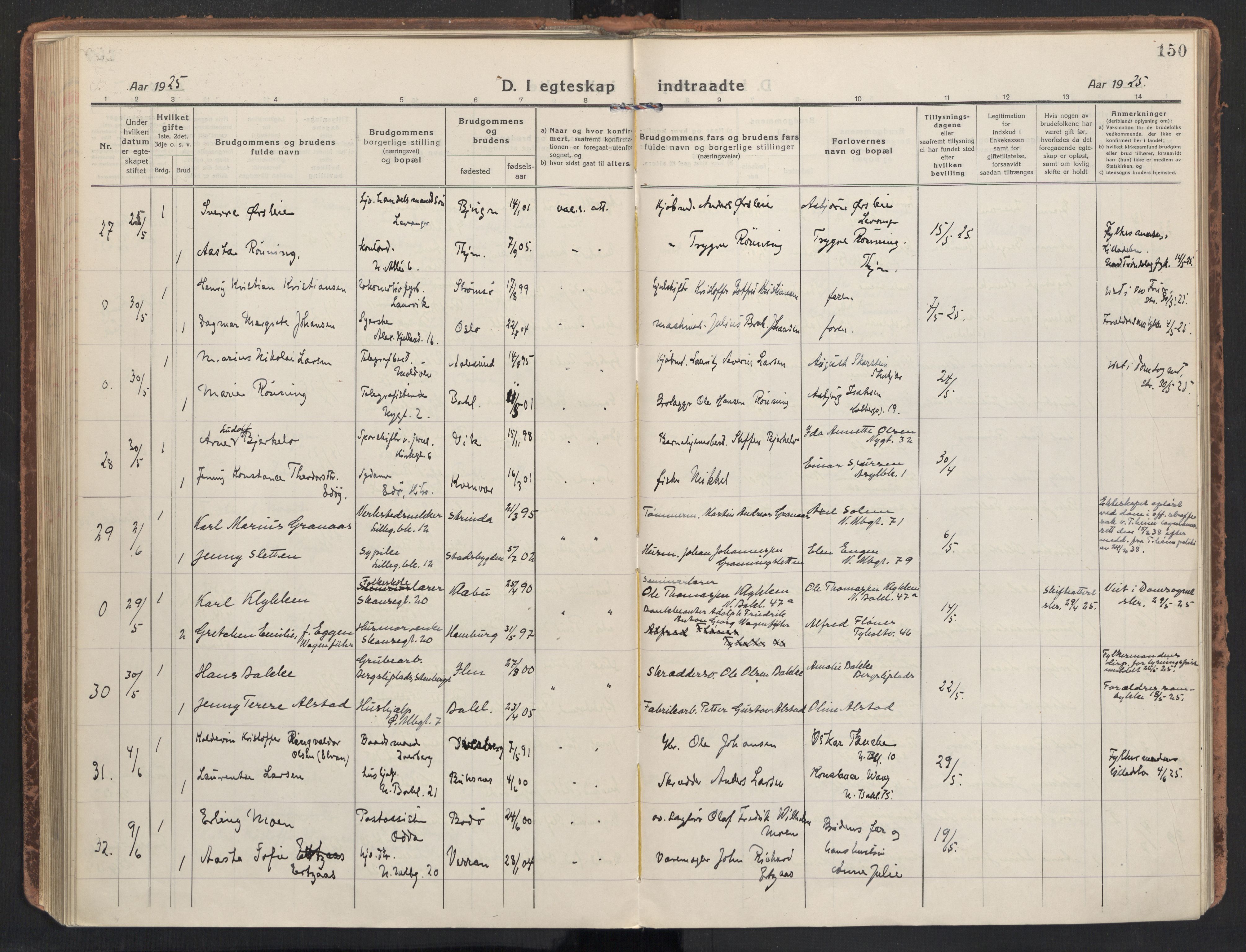 Ministerialprotokoller, klokkerbøker og fødselsregistre - Sør-Trøndelag, AV/SAT-A-1456/604/L0206: Parish register (official) no. 604A26, 1917-1931, p. 150