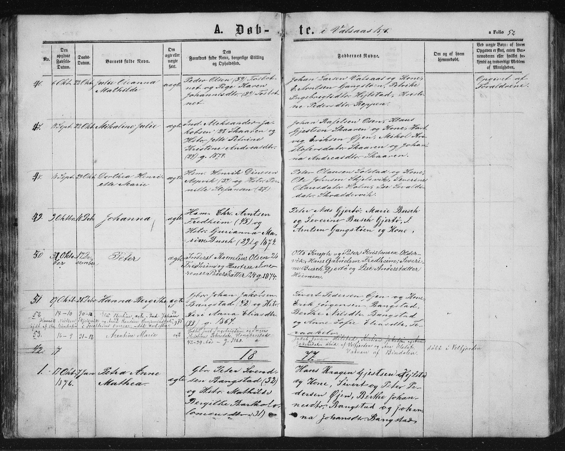 Ministerialprotokoller, klokkerbøker og fødselsregistre - Nordland, AV/SAT-A-1459/810/L0158: Parish register (copy) no. 810C02 /1, 1863-1883, p. 52