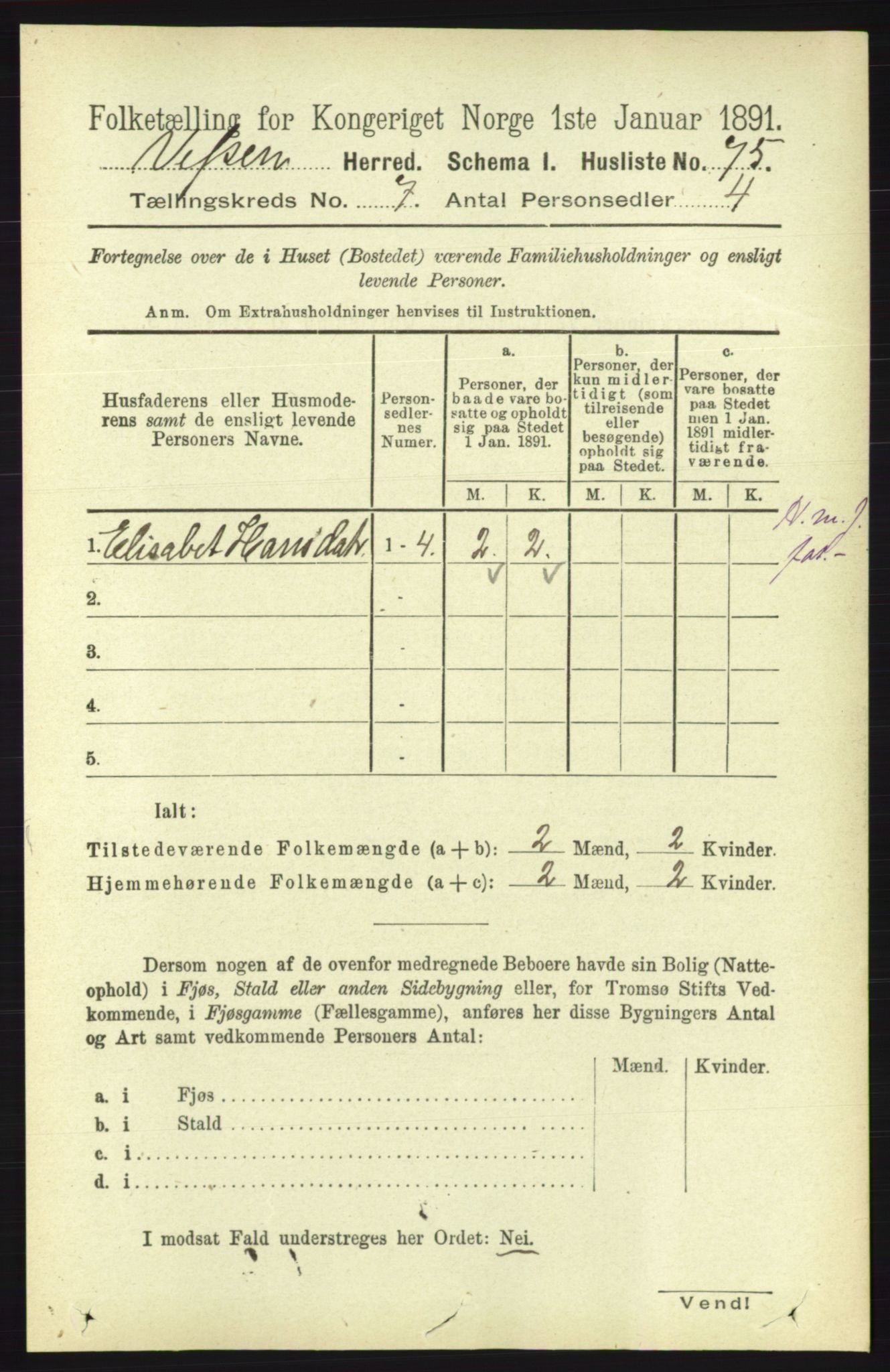 RA, 1891 census for 1824 Vefsn, 1891, p. 3647