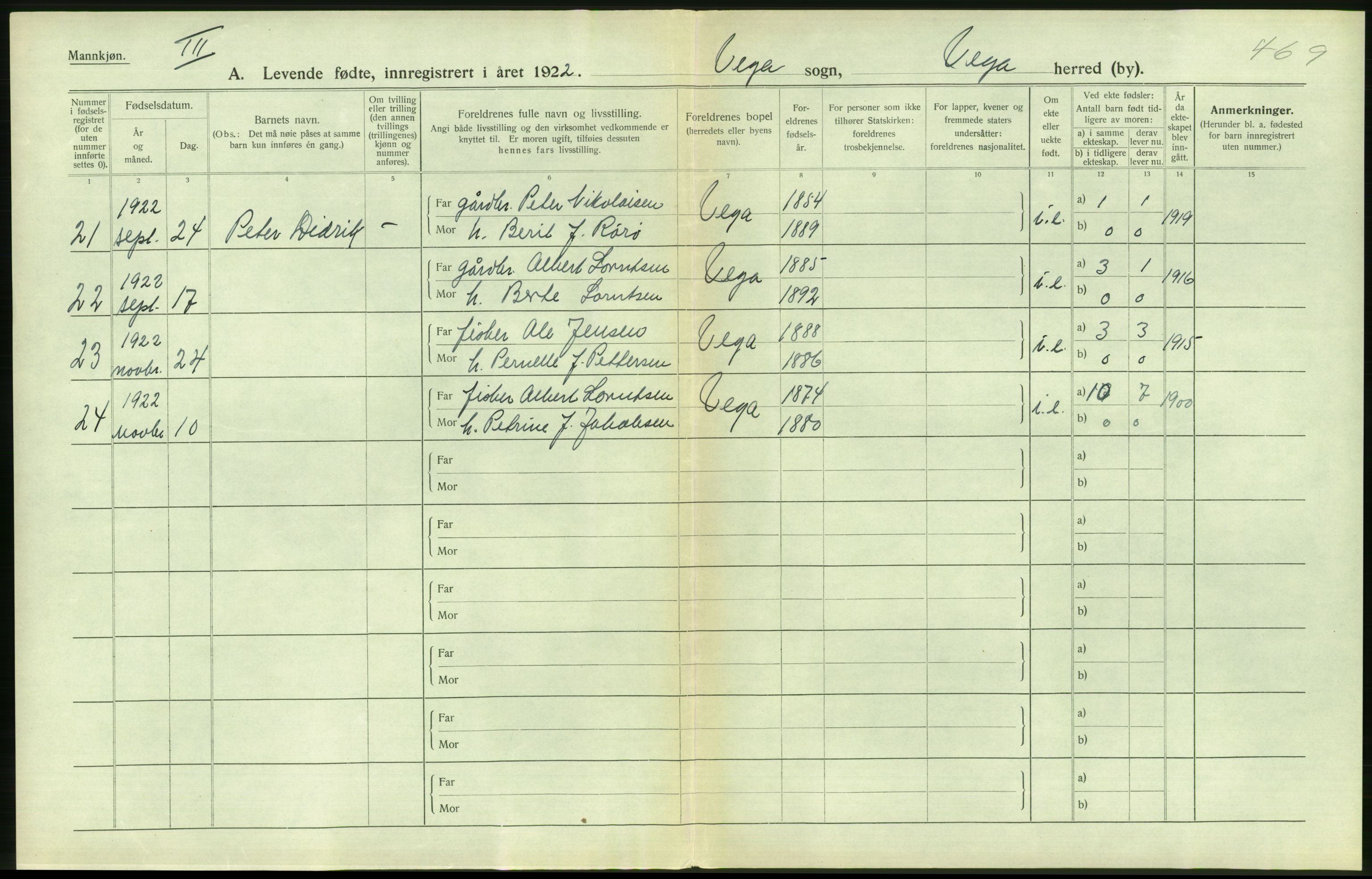 Statistisk sentralbyrå, Sosiodemografiske emner, Befolkning, RA/S-2228/D/Df/Dfc/Dfcb/L0044: Nordland fylke: Levendefødte menn og kvinner. Bygder og byer., 1922, p. 540