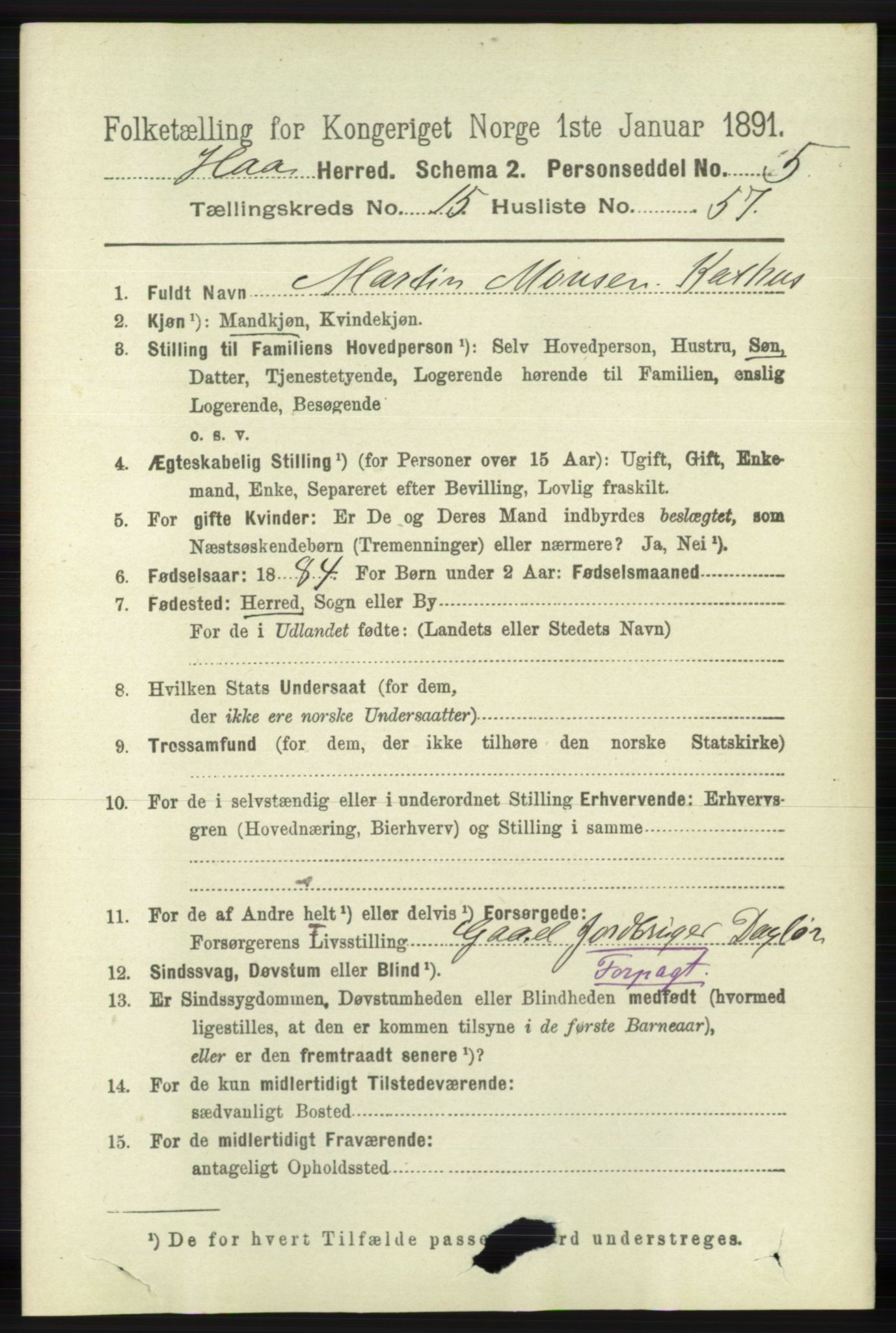 RA, 1891 census for 1119 Hå, 1891, p. 3986