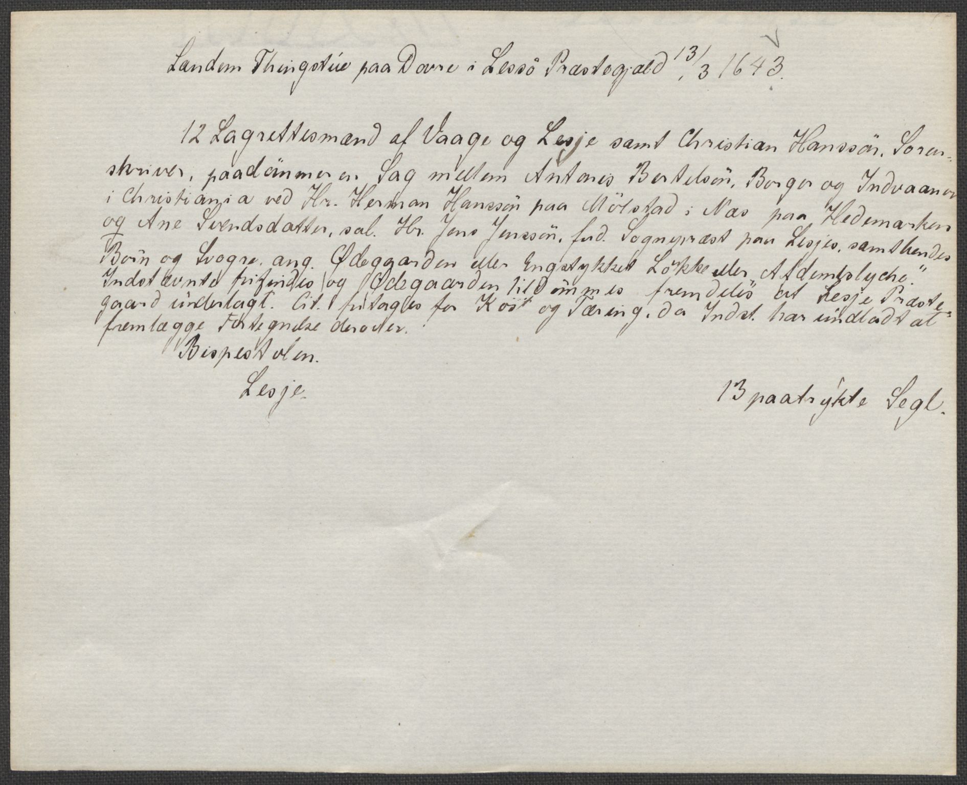 Riksarkivets diplomsamling, AV/RA-EA-5965/F15/L0012: Prestearkiv - Oppland, 1584-1794, p. 9