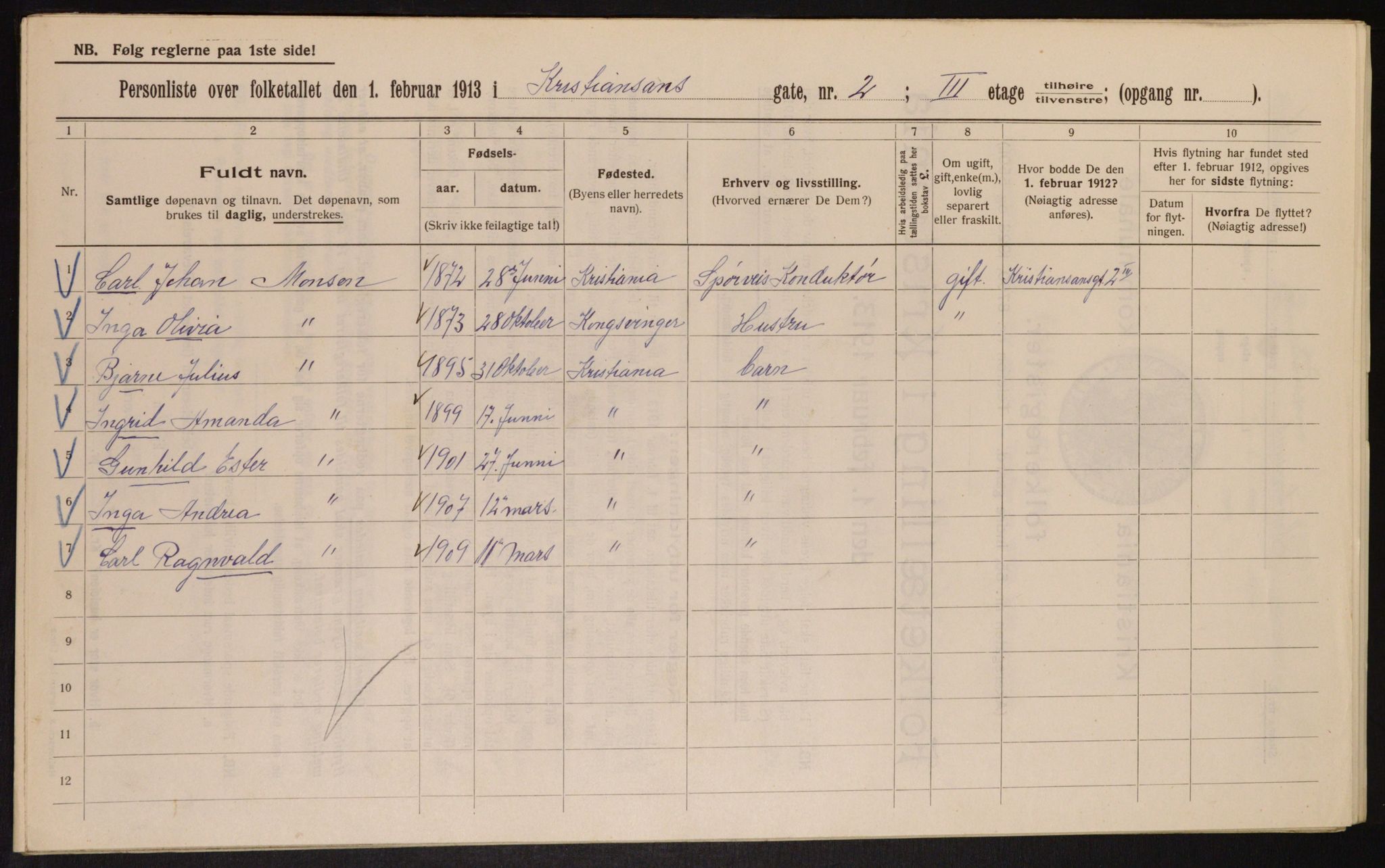 OBA, Municipal Census 1913 for Kristiania, 1913, p. 53940