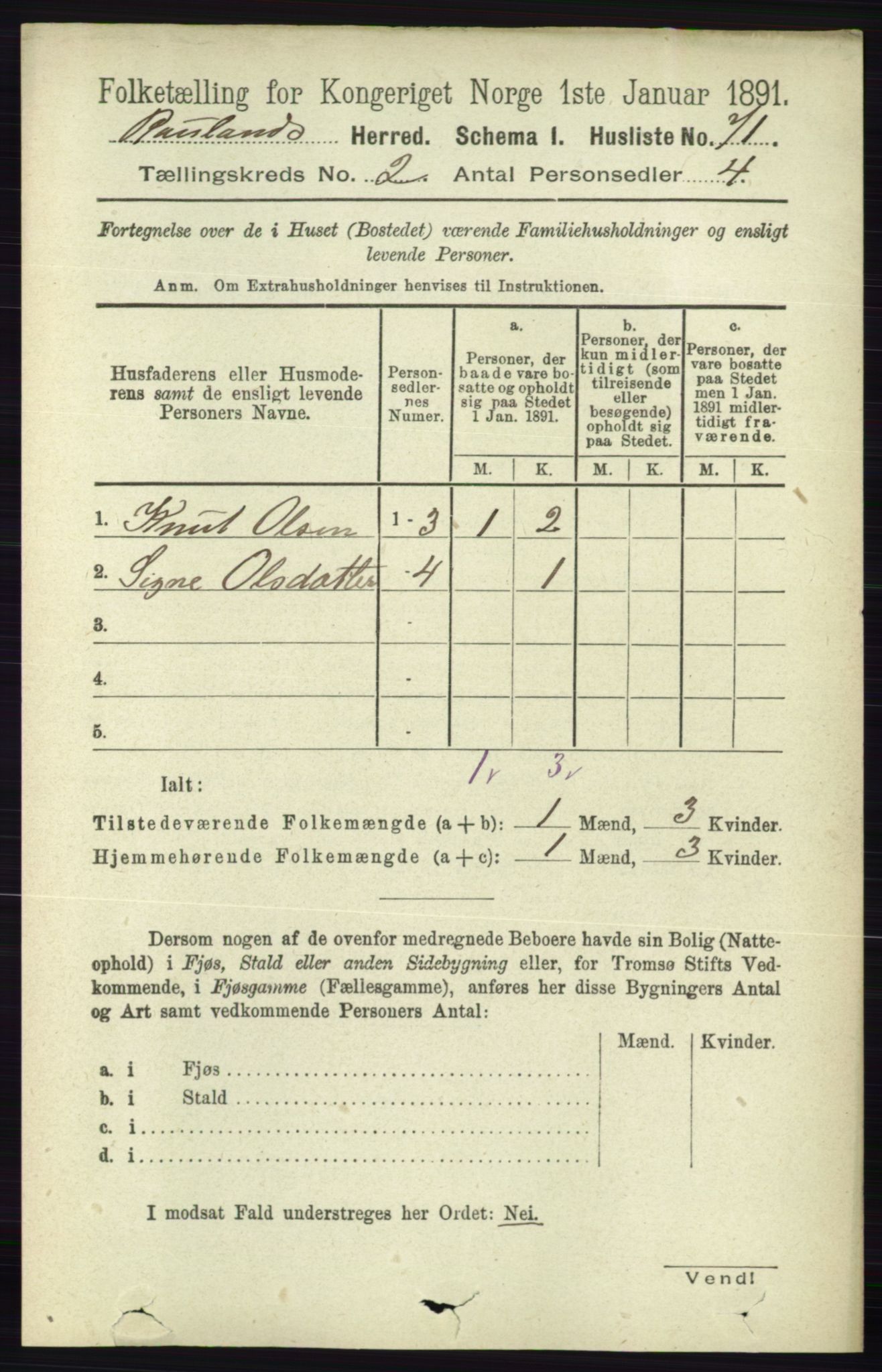 RA, 1891 census for 0835 Rauland, 1891, p. 252