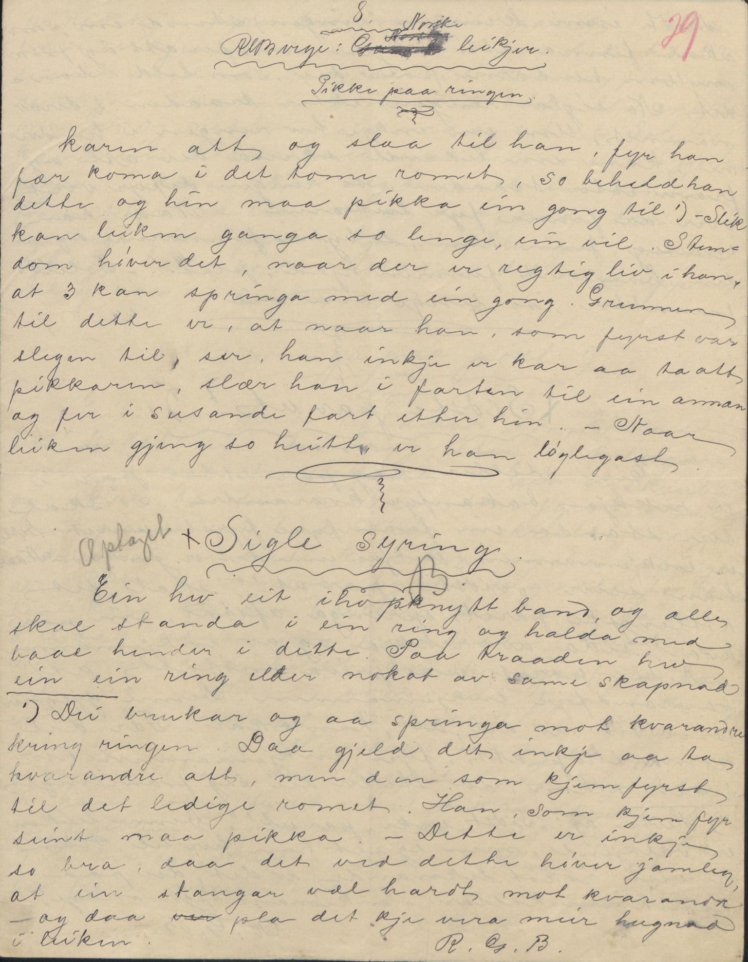 Rikard Berge, TEMU/TGM-A-1003/F/L0004/0053: 101-159 / 157 Manuskript, notatar, brev o.a. Nokre leiker, manuskript, 1906-1908, p. 29