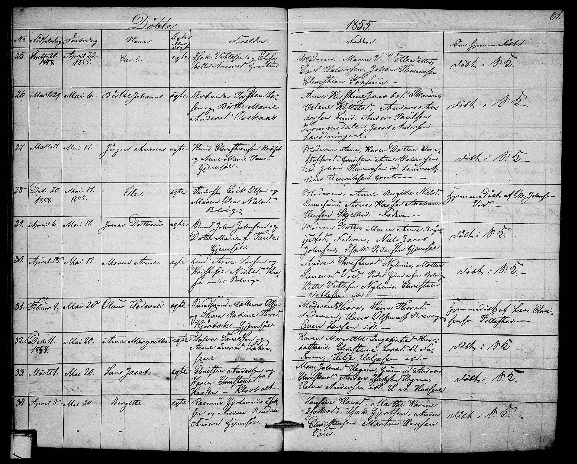 Solum kirkebøker, AV/SAKO-A-306/G/Ga/L0003: Parish register (copy) no. I 3, 1848-1859, p. 61