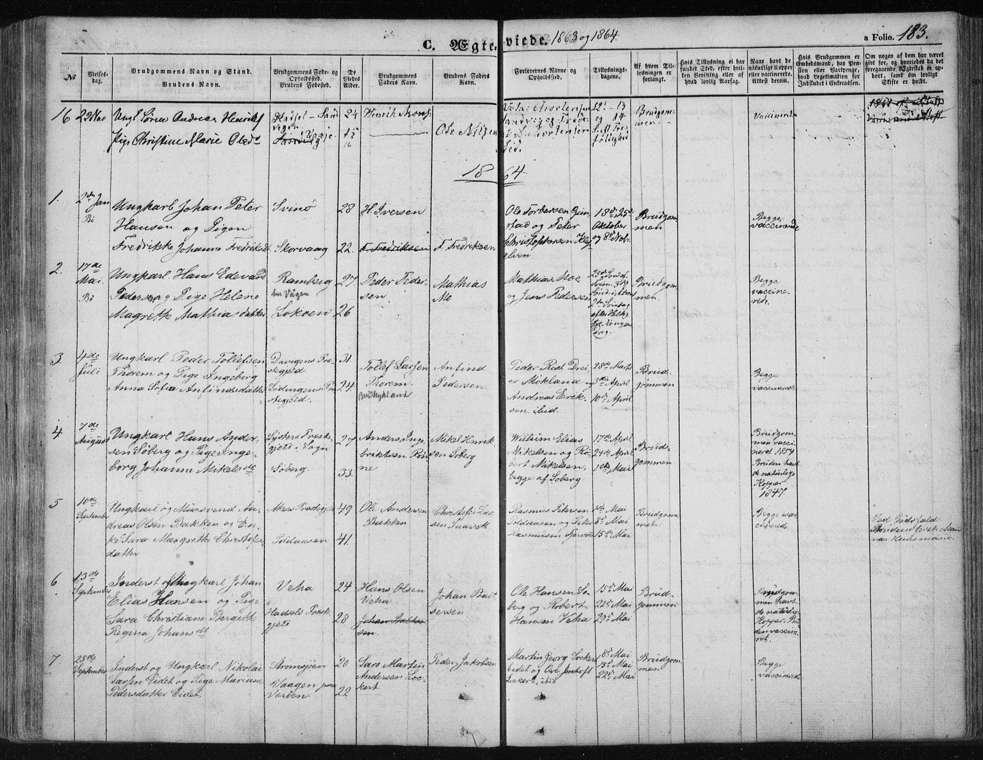 Ministerialprotokoller, klokkerbøker og fødselsregistre - Nordland, AV/SAT-A-1459/891/L1300: Parish register (official) no. 891A05, 1856-1870, p. 183