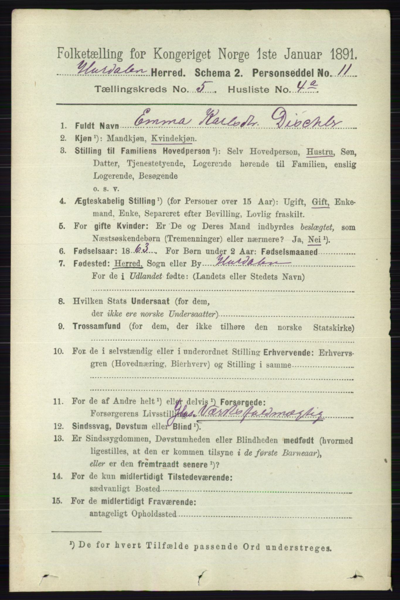 RA, 1891 census for 0239 Hurdal, 1891, p. 2050
