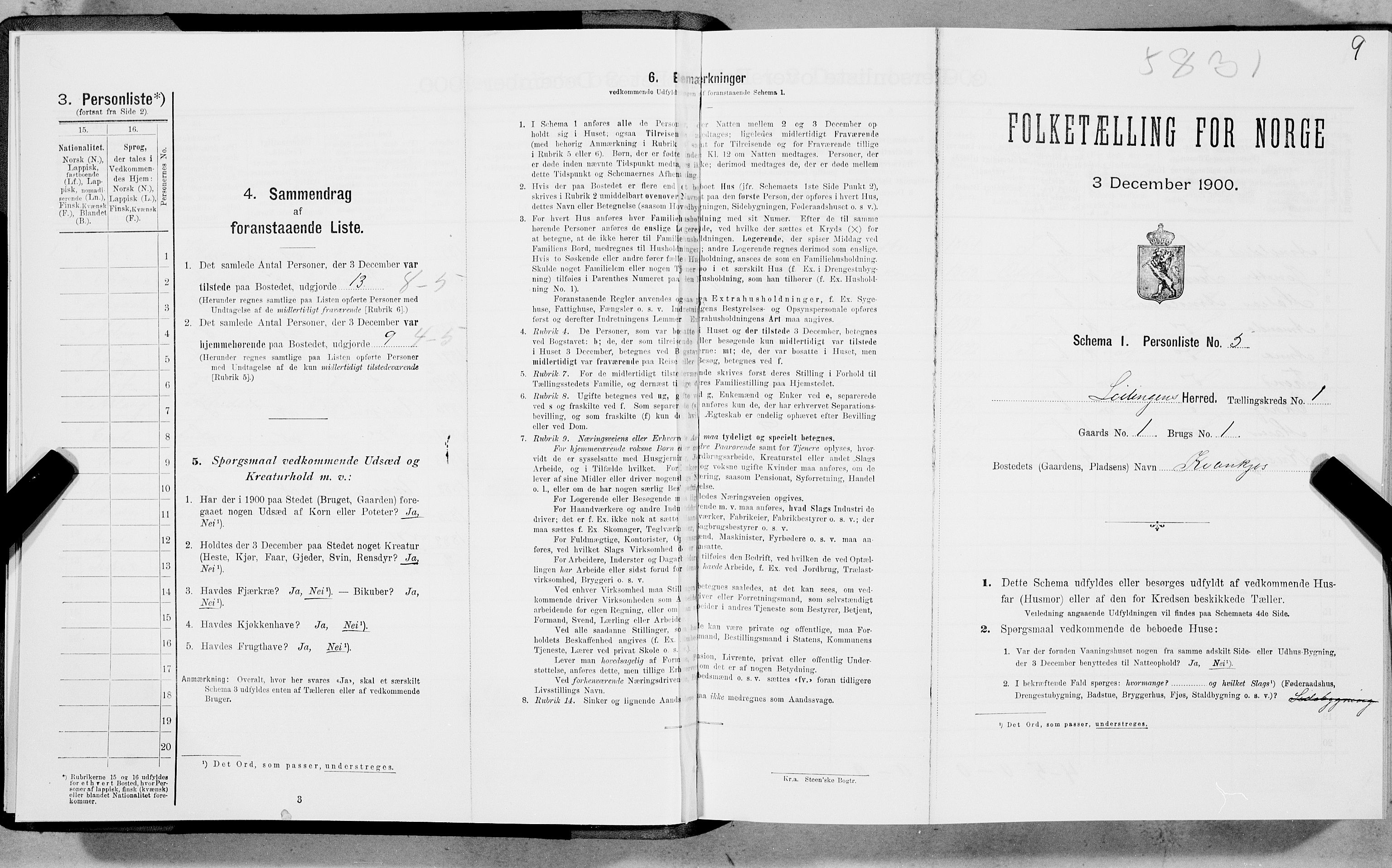 SAT, 1900 census for Lødingen, 1900, p. 9