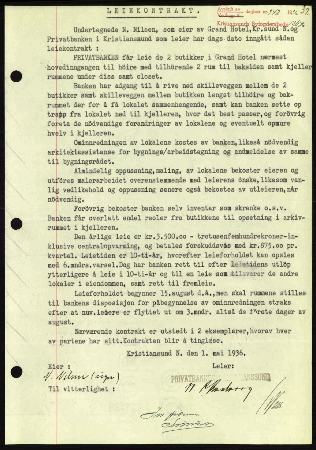 Kristiansund byfogd, AV/SAT-A-4587/A/27: Mortgage book no. 29, 1936-1937, Diary no: : 342/1936