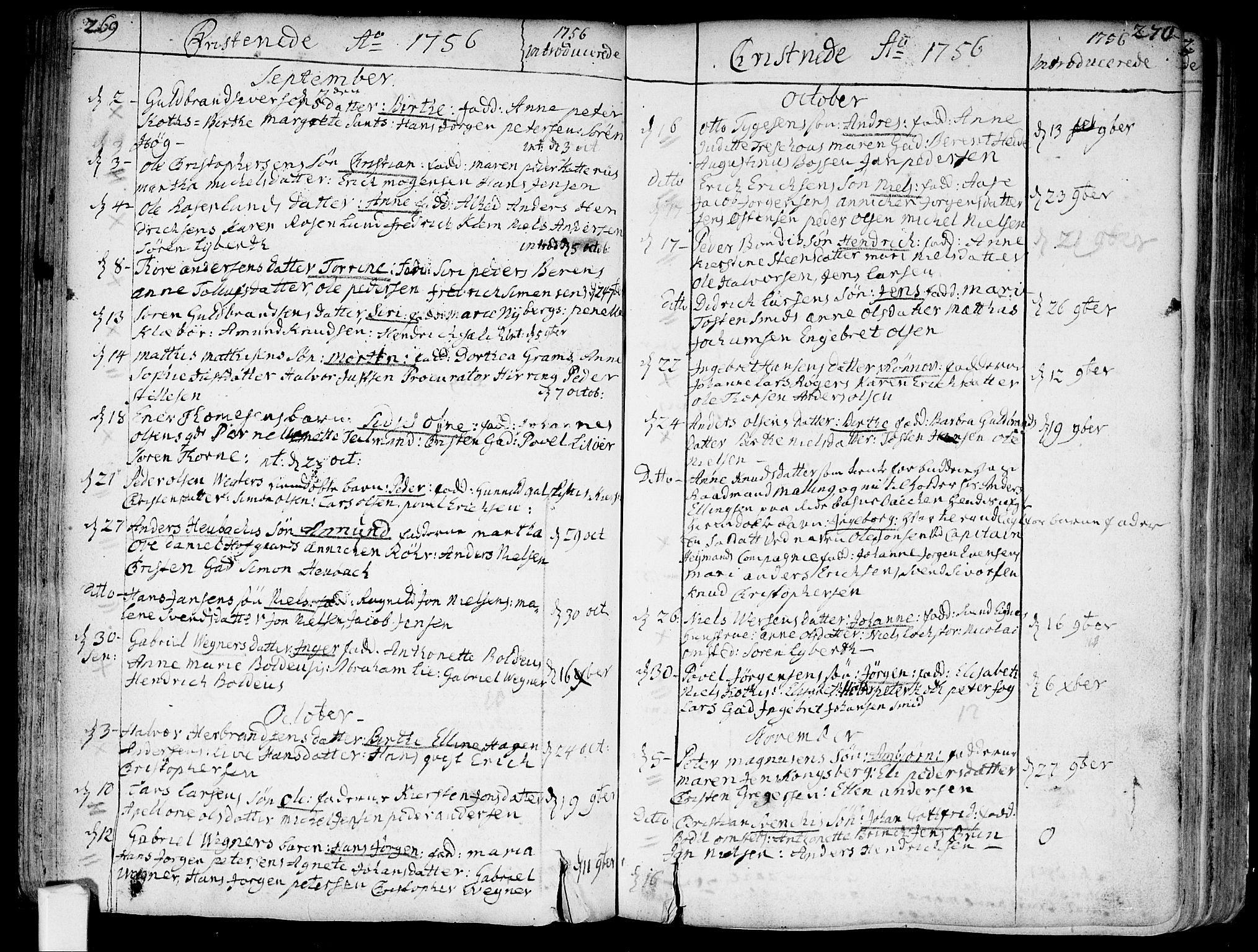 Bragernes kirkebøker, SAKO/A-6/F/Fa/L0004: Parish register (official) no. I 4, 1734-1759, p. 269-270