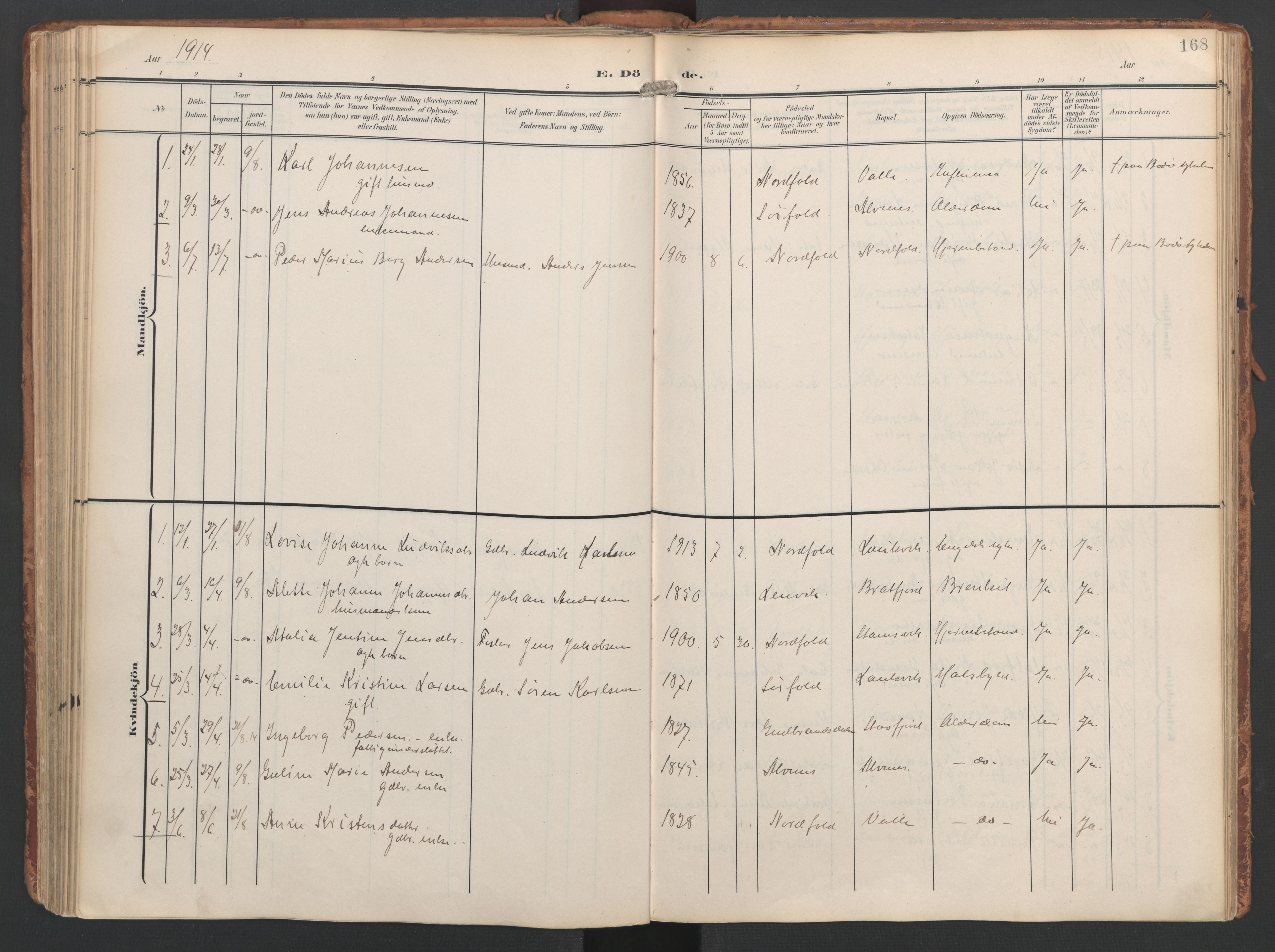 Ministerialprotokoller, klokkerbøker og fødselsregistre - Nordland, AV/SAT-A-1459/858/L0832: Parish register (official) no. 858A02, 1902-1915, p. 168