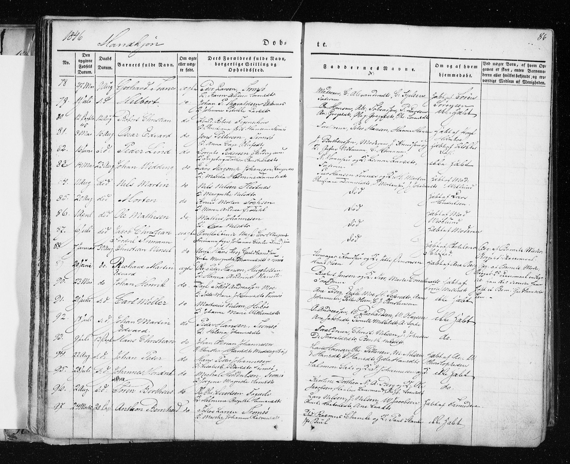 Tromsø sokneprestkontor/stiftsprosti/domprosti, SATØ/S-1343/G/Ga/L0009kirke: Parish register (official) no. 9, 1837-1847, p. 86