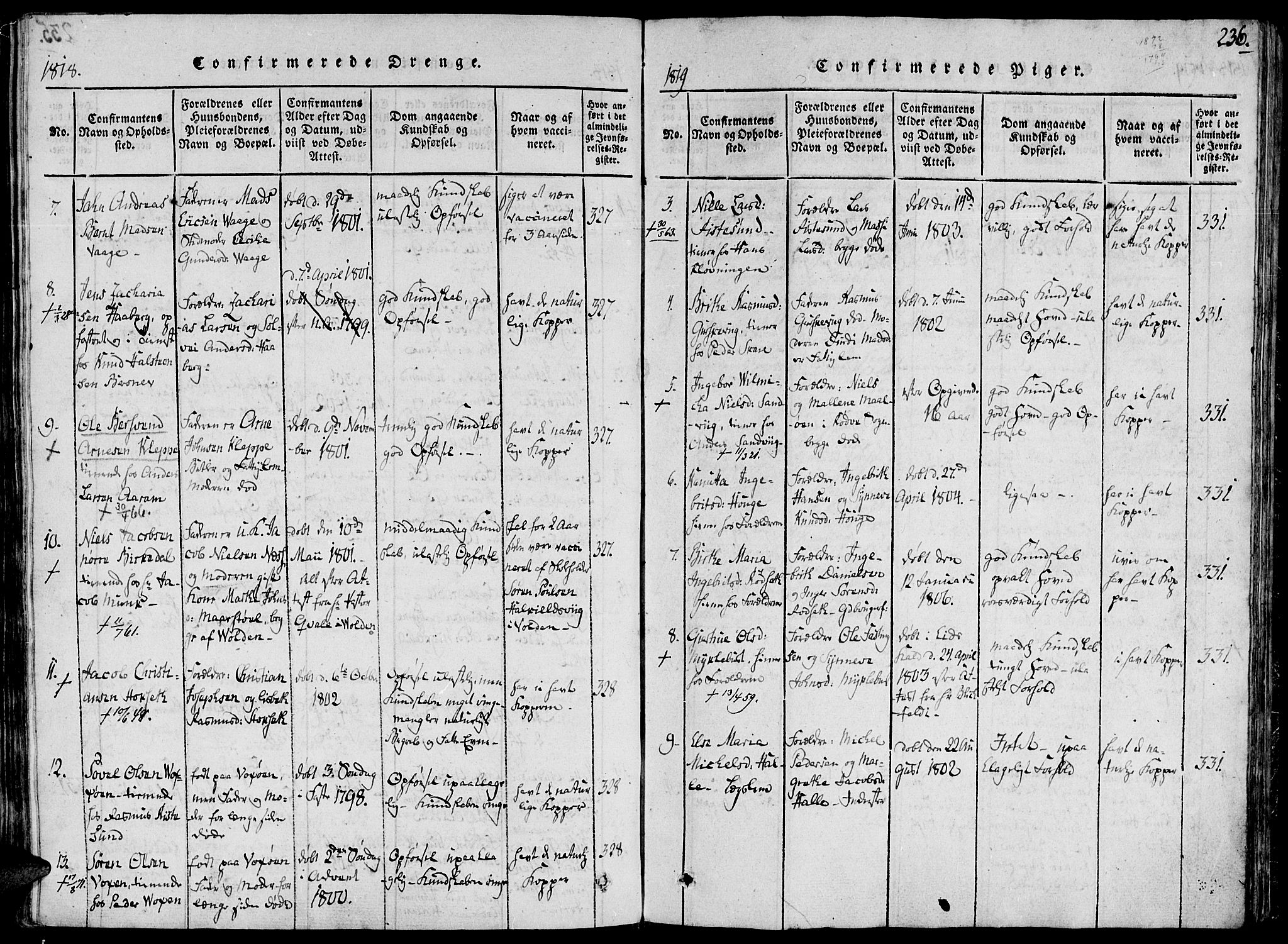 Ministerialprotokoller, klokkerbøker og fødselsregistre - Møre og Romsdal, SAT/A-1454/503/L0033: Parish register (official) no. 503A01, 1816-1841, p. 236