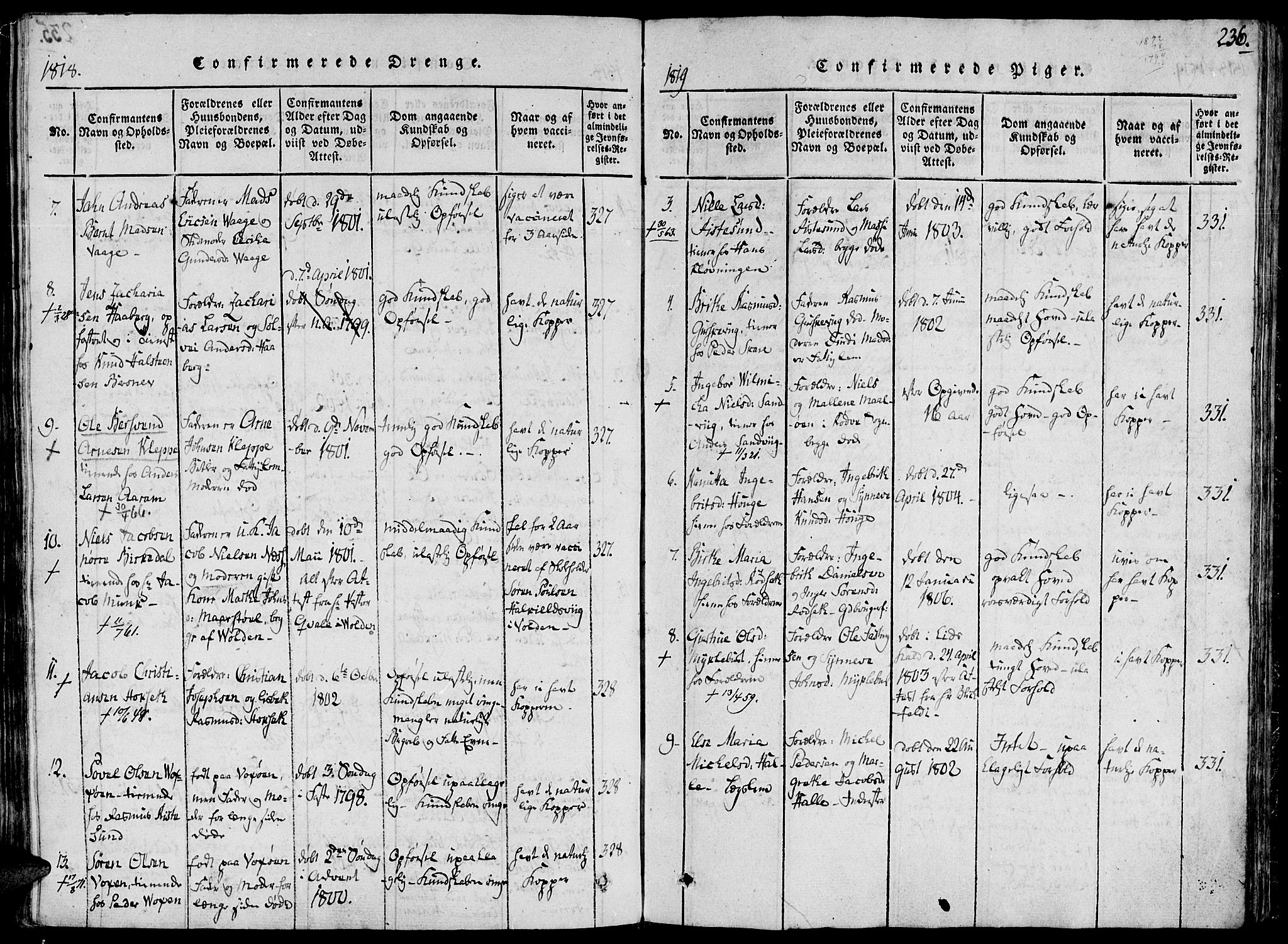 Ministerialprotokoller, klokkerbøker og fødselsregistre - Møre og Romsdal, AV/SAT-A-1454/503/L0033: Parish register (official) no. 503A01, 1816-1841, p. 236