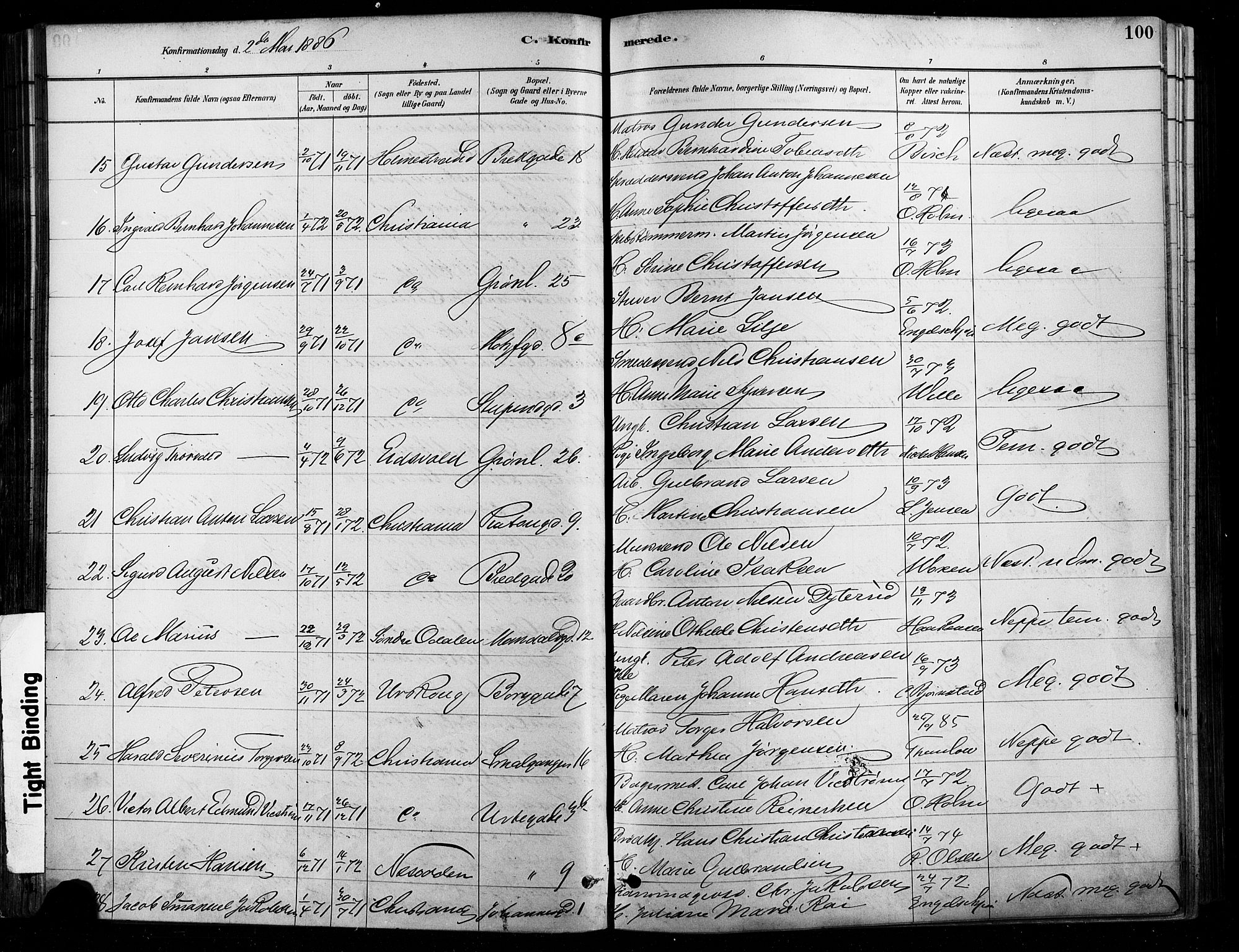 Grønland prestekontor Kirkebøker, AV/SAO-A-10848/F/Fa/L0008: Parish register (official) no. 8, 1881-1893, p. 100