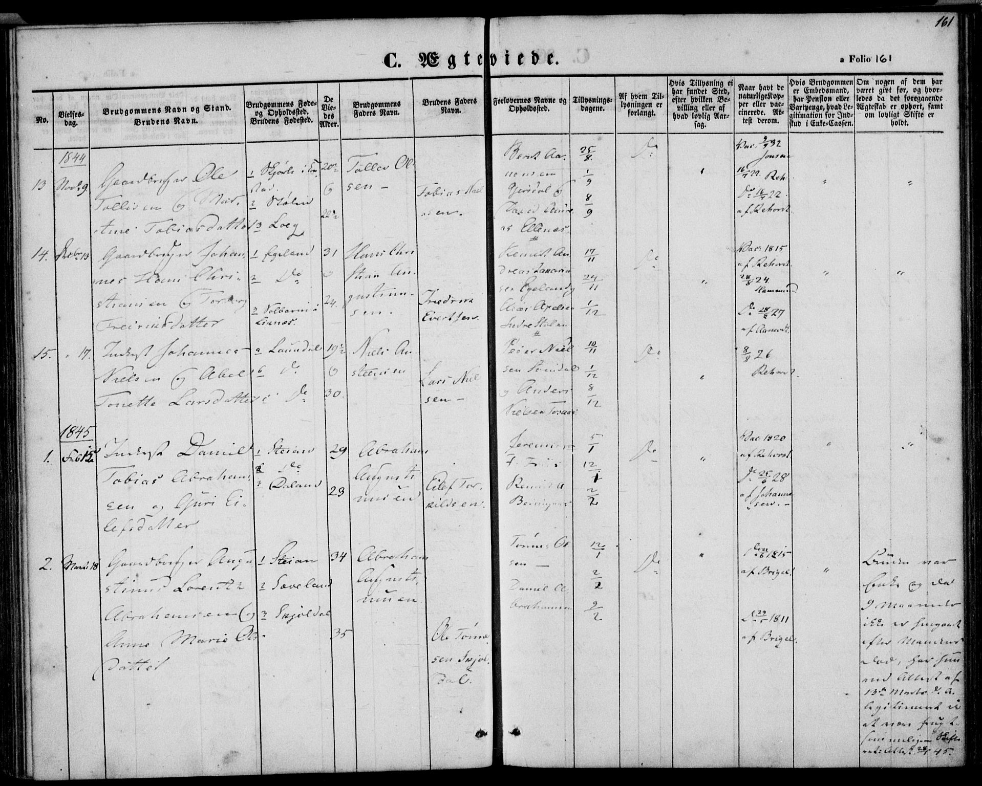 Herad sokneprestkontor, AV/SAK-1111-0018/F/Fa/Faa/L0004: Parish register (official) no. A 4, 1844-1853, p. 161